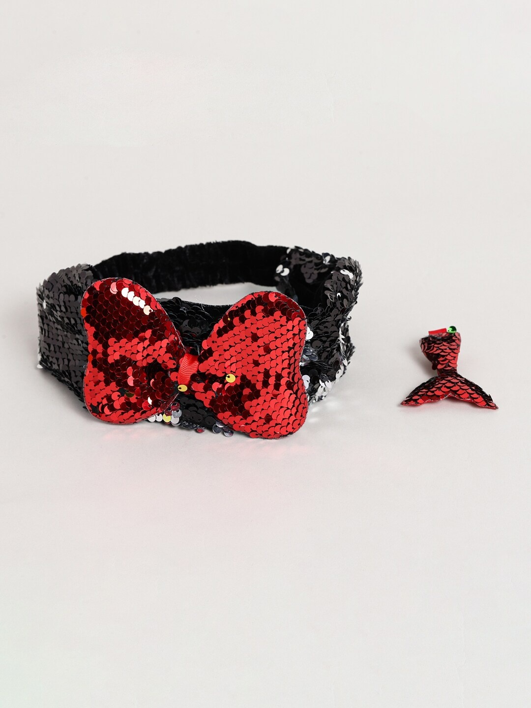 

EL REGALO Girls Set Of 2 Embellished Hairband And Hair Clip, Red