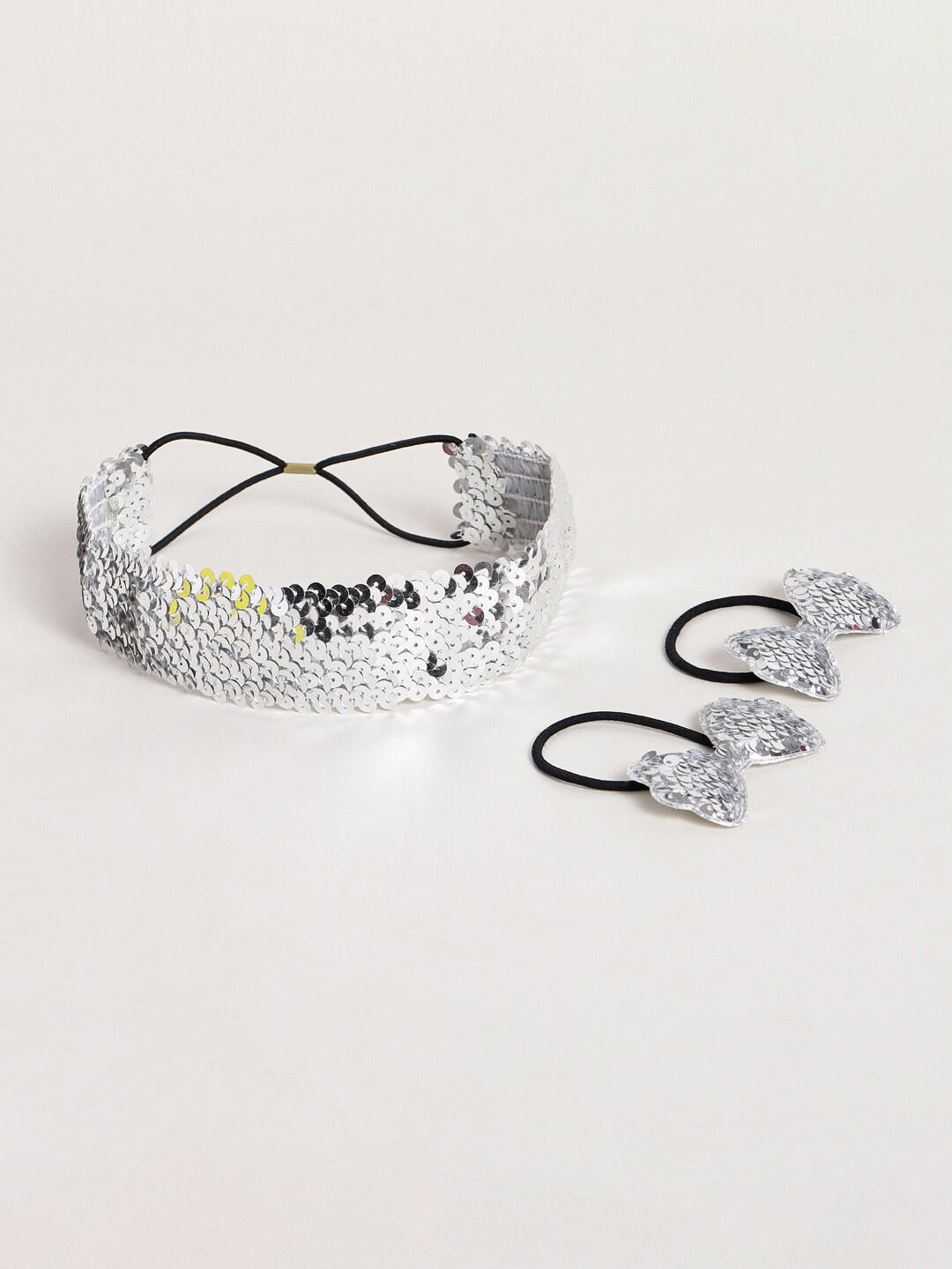 

EL REGALO Girls Silver-Toned & Black Set of 3 Embellished Hair Accessory Set