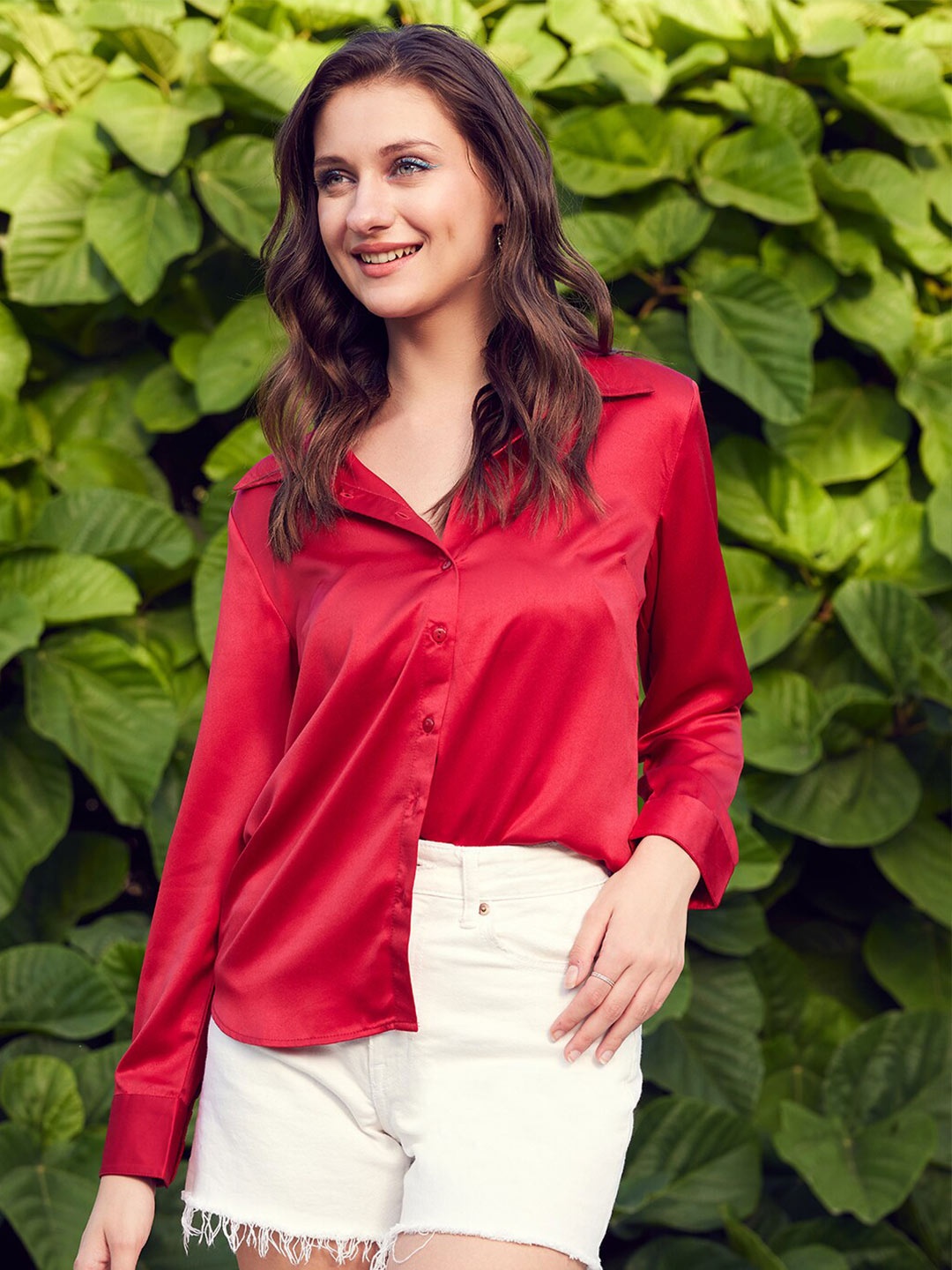 

STREET 9 Comfort Fit Satin Casual Shirt, Red