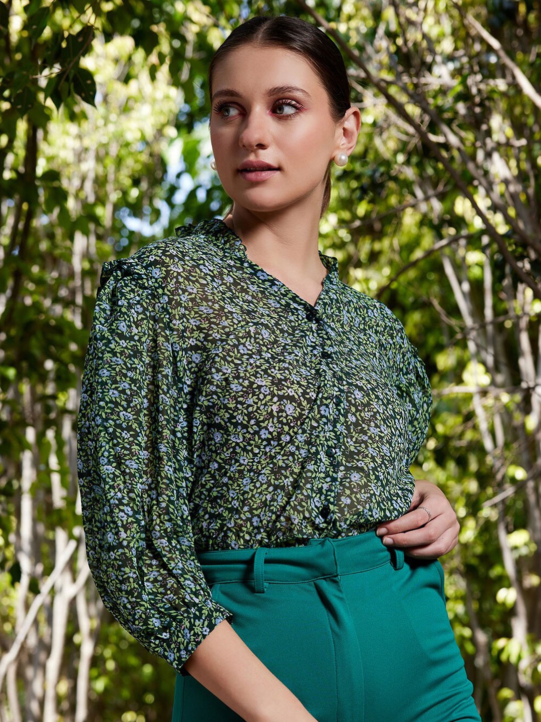 

STREET 9 Comfort Fit Floral Printed Casual Shirt, Green