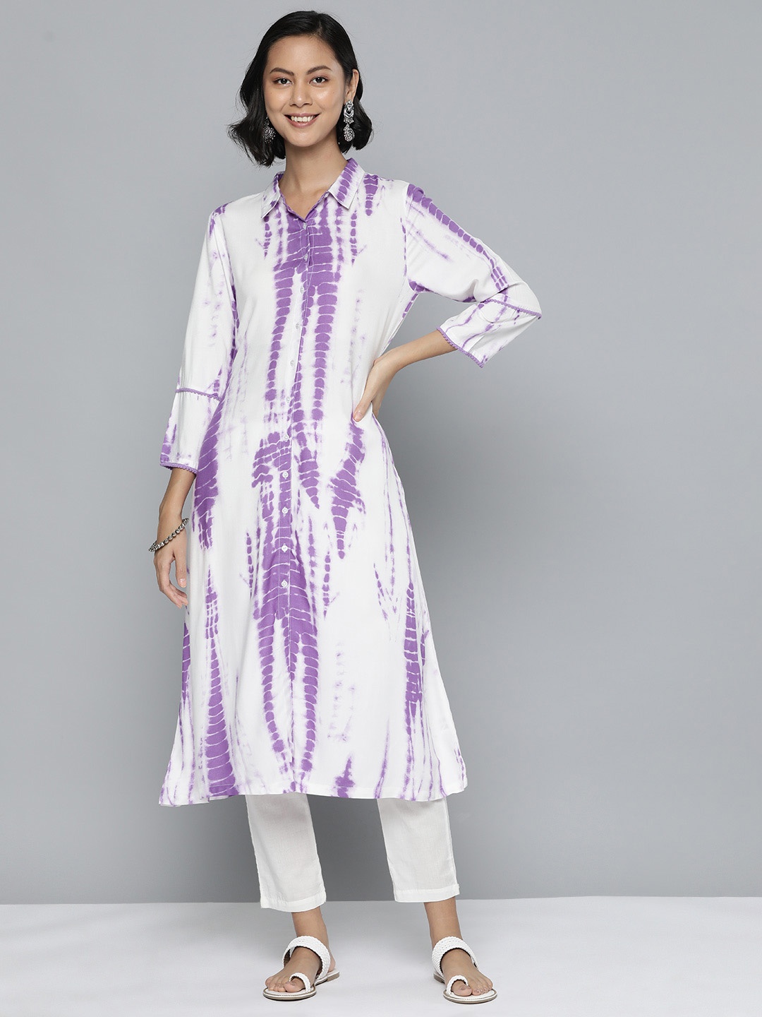 

HERE&NOW Women Dyed A-Line Kurta, Purple