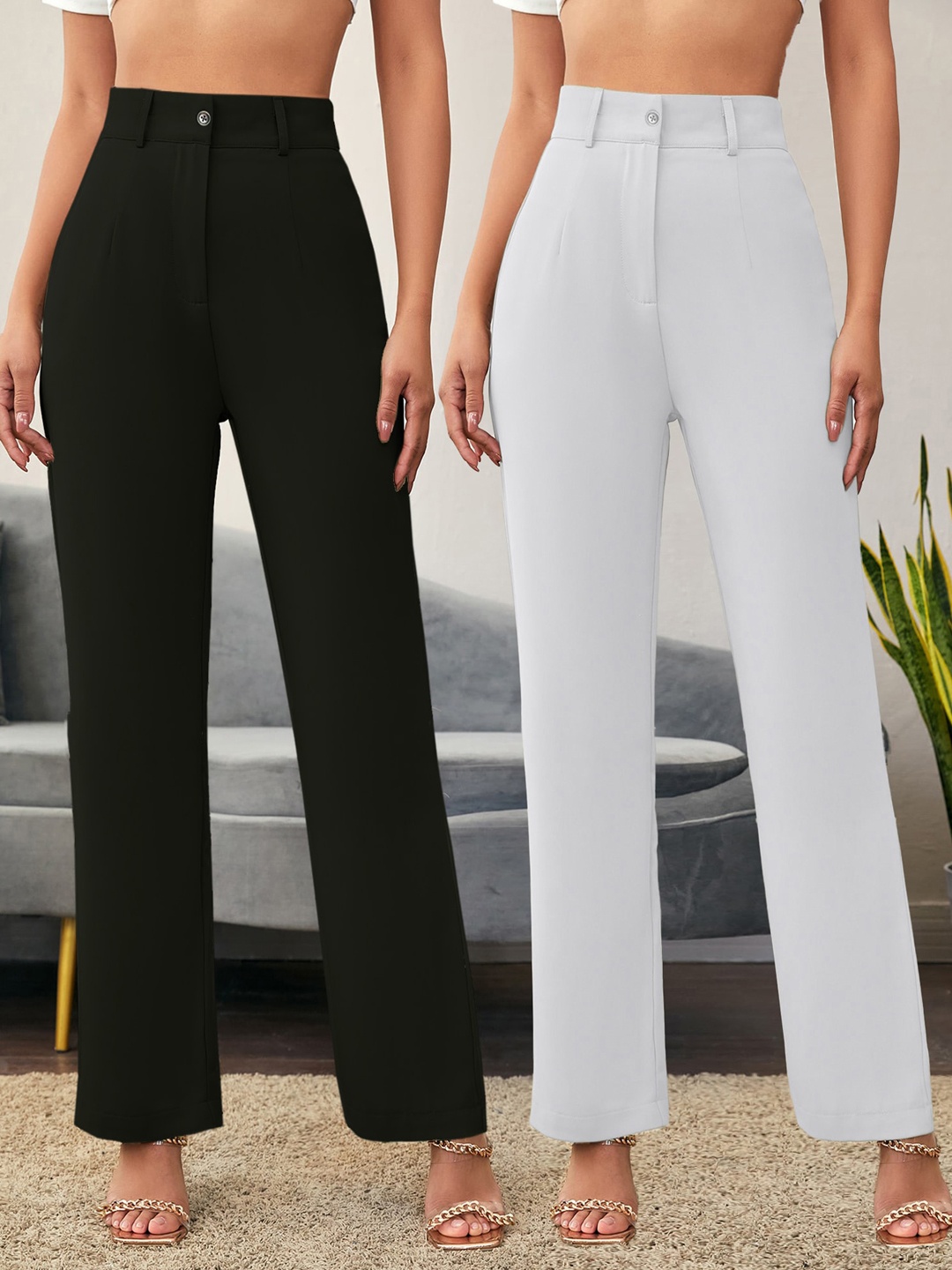 

LEE TEX Women Pack Of 2 Relaxed Straight Leg High-Rise Parallel Trousers, White