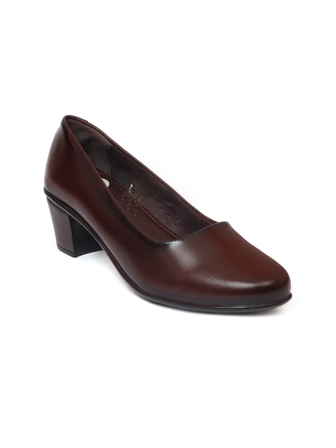 

Zoom Shoes Round Toe Leather Block Heel Pumps, Brown