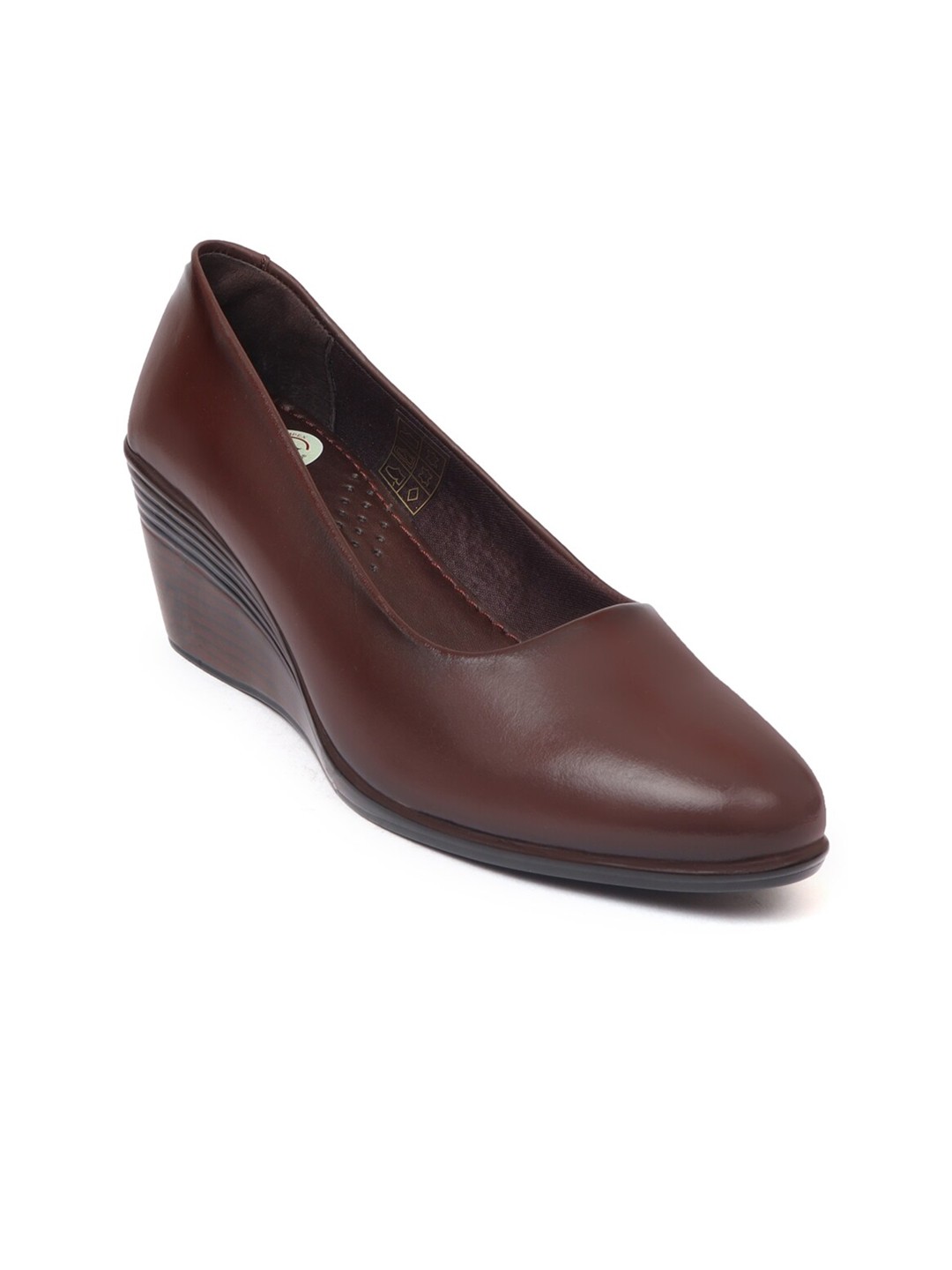 

Zoom Shoes Round Toe Leather Wedge Heel Pumps, Brown