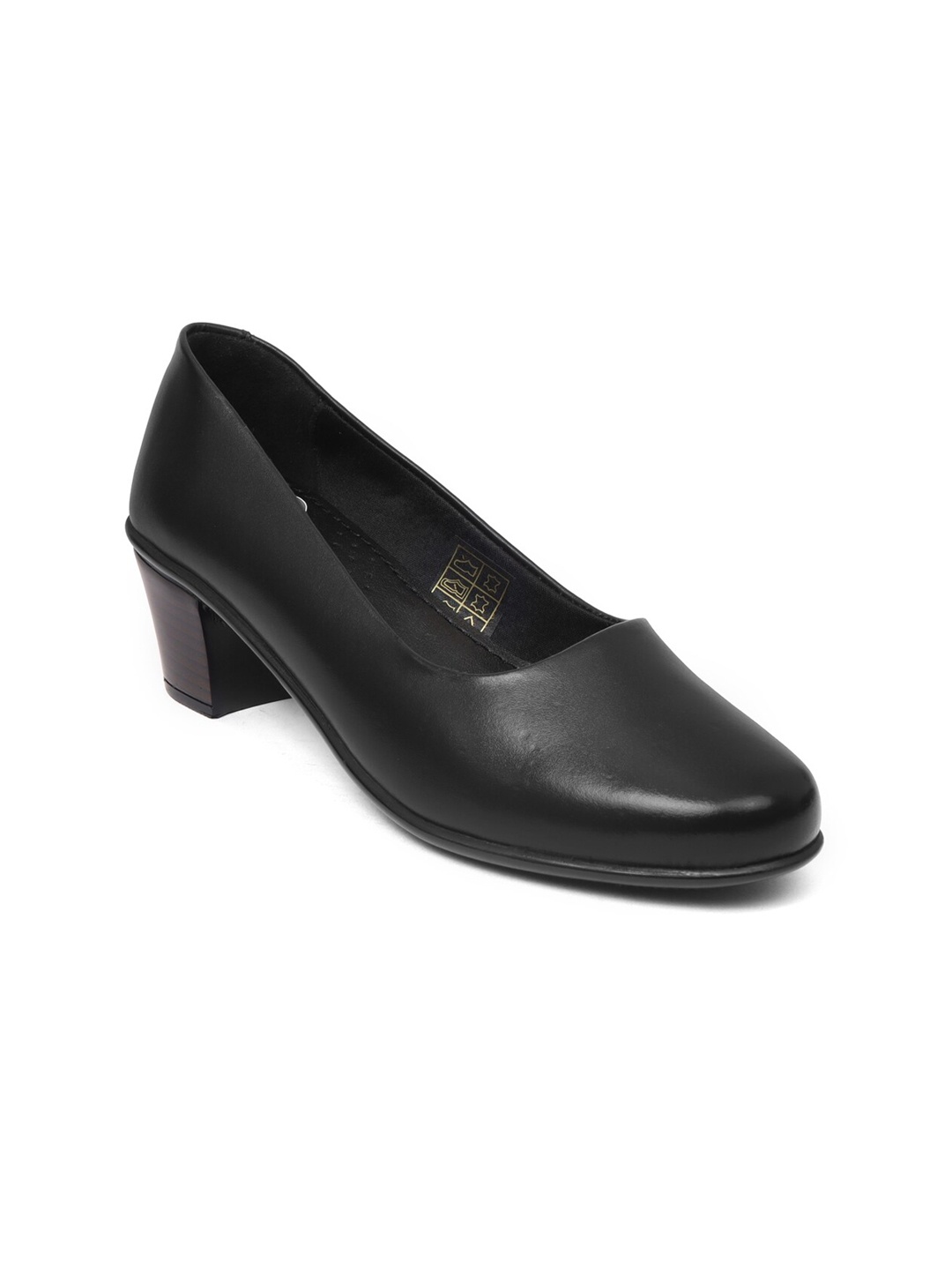 

Zoom Shoes Round Toe Leather Block Heel Pumps, Black