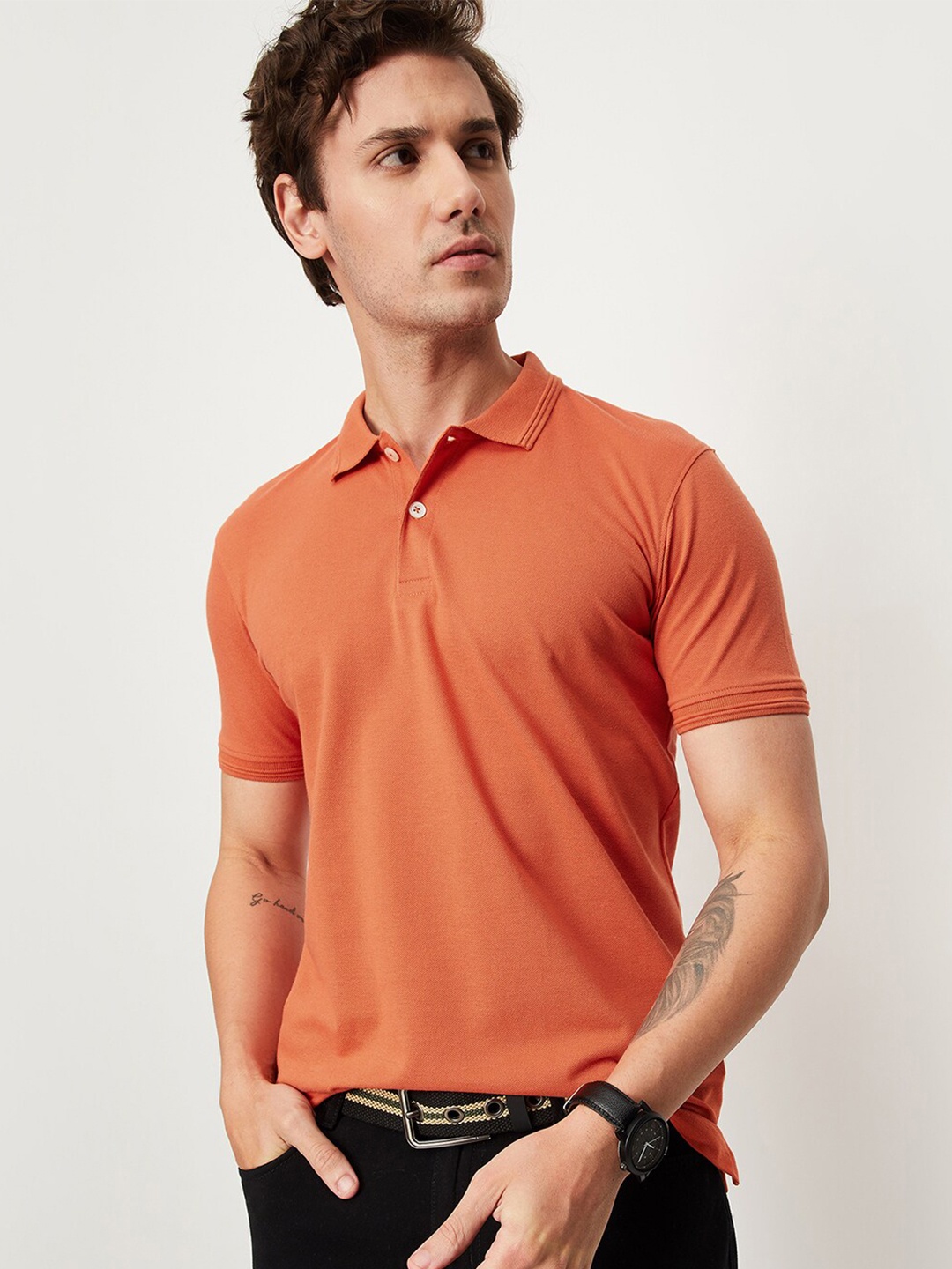

max Half Sleeve Cotton Polo T-shirt, Orange