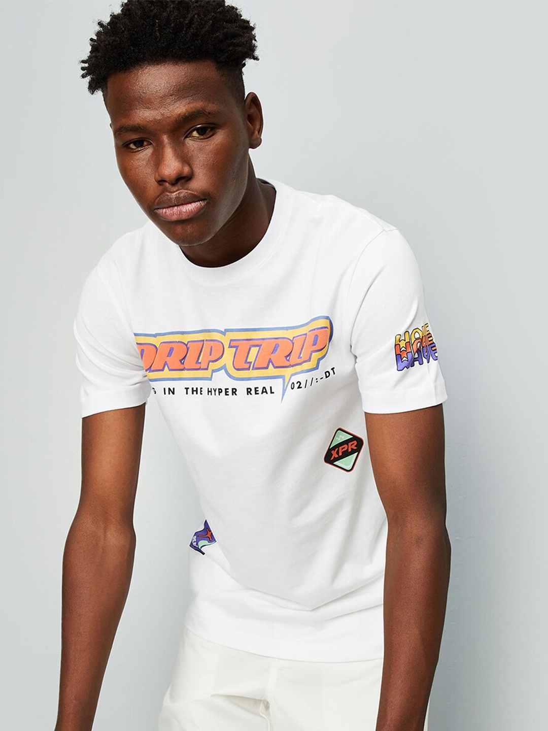 

max Typography Printed Round Neck Pure Cotton T-shirt, White