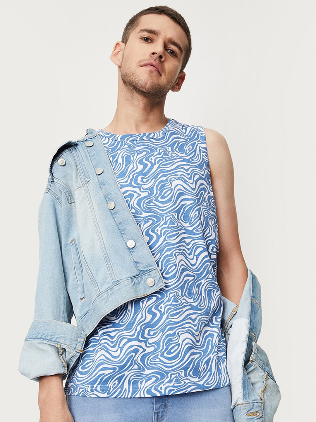 

max Abstract Printed Sleeveless T-shirt, Blue