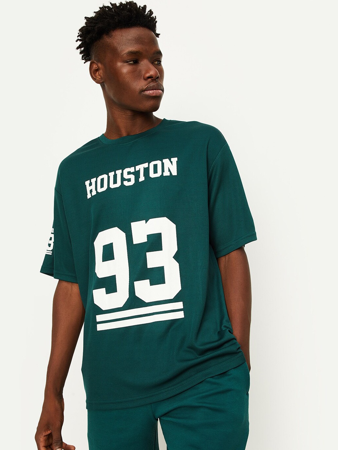 

max Varsity Printed Drop Shoulder Sleeves T-shirt, Green