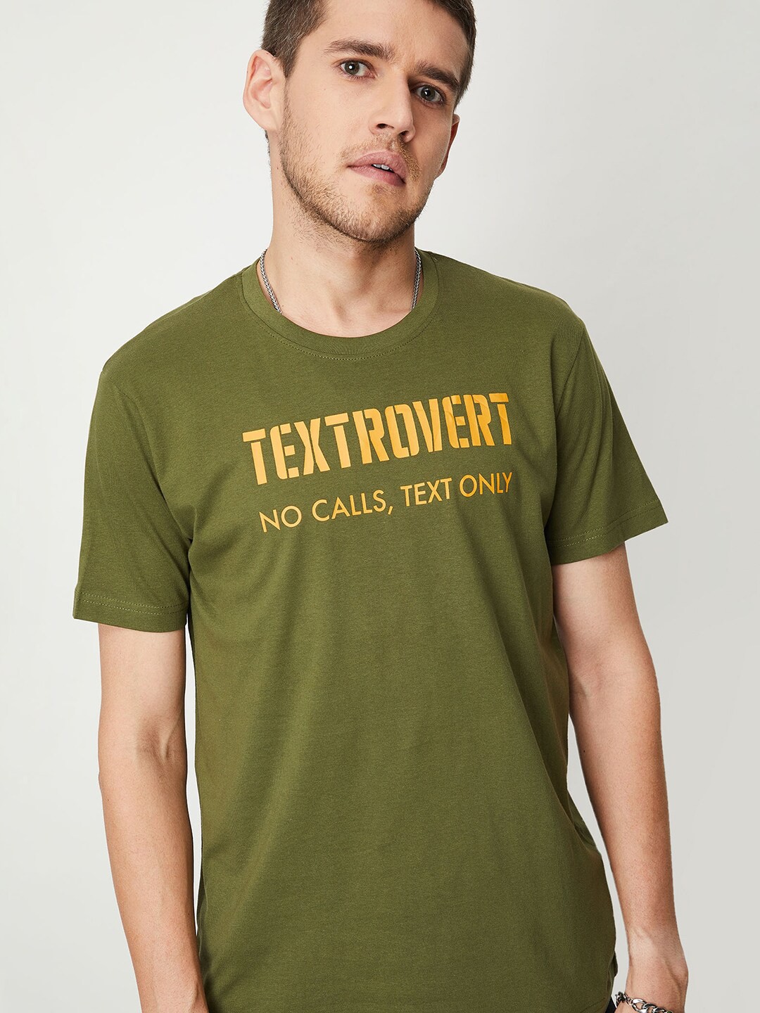 

max Typography Printed Round Neck Pure Cotton T-shirt, Green