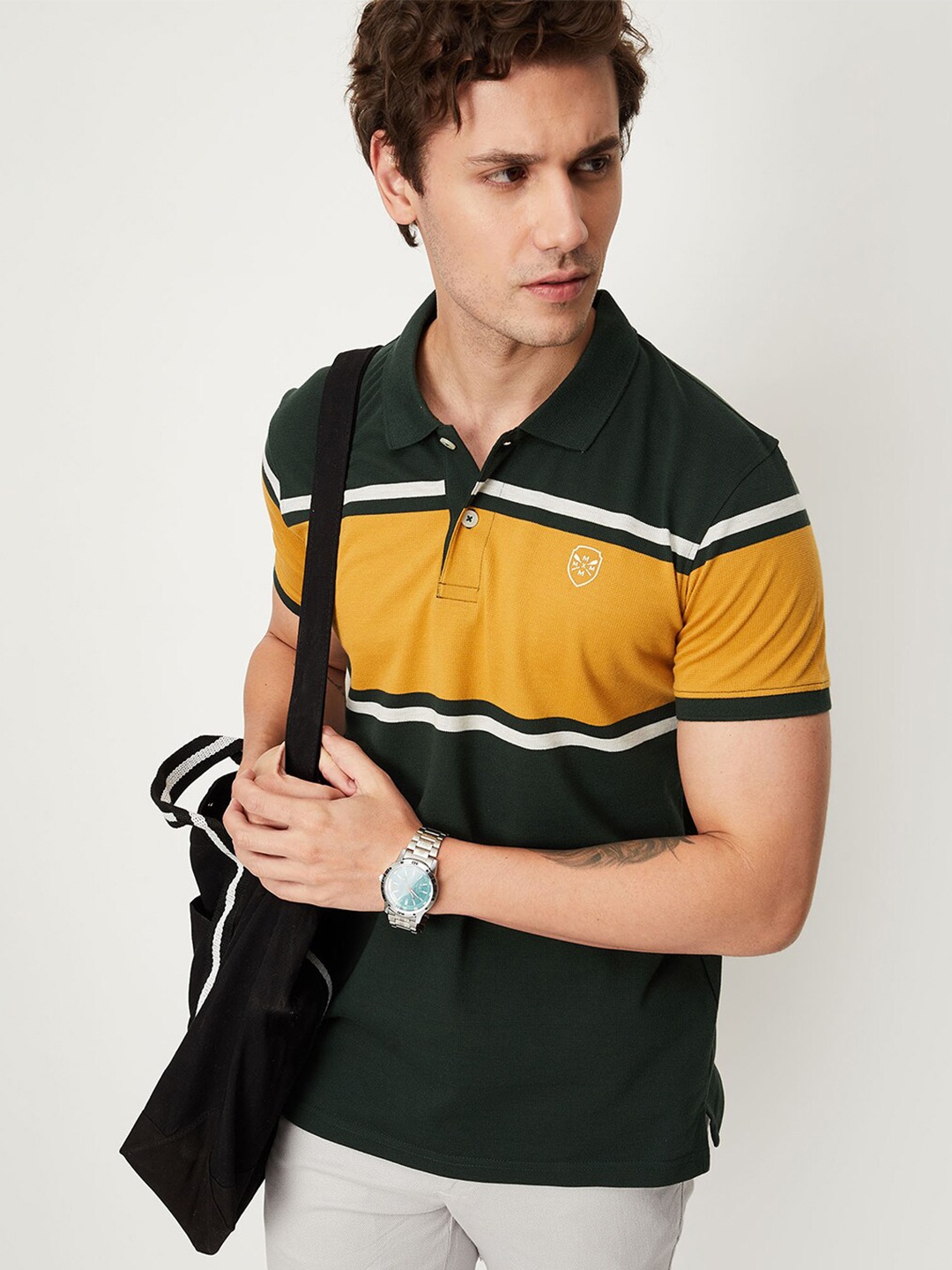 

max Colourblocked Polo Collar T-shirt, Green