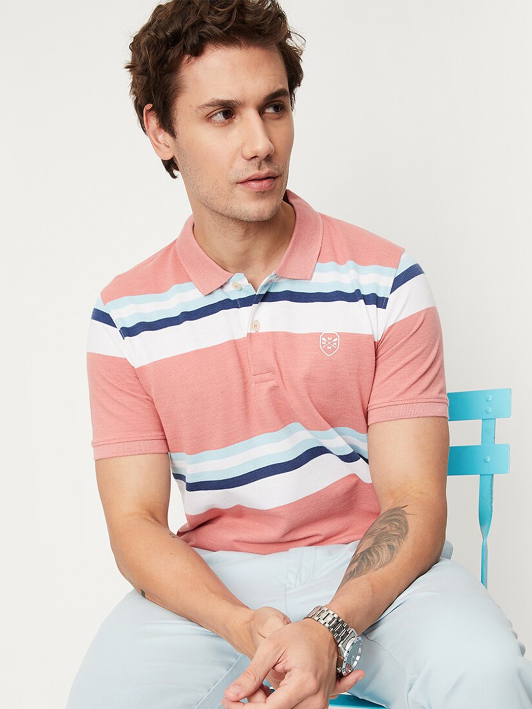 

max Striped Round Neck T-shirt, Peach