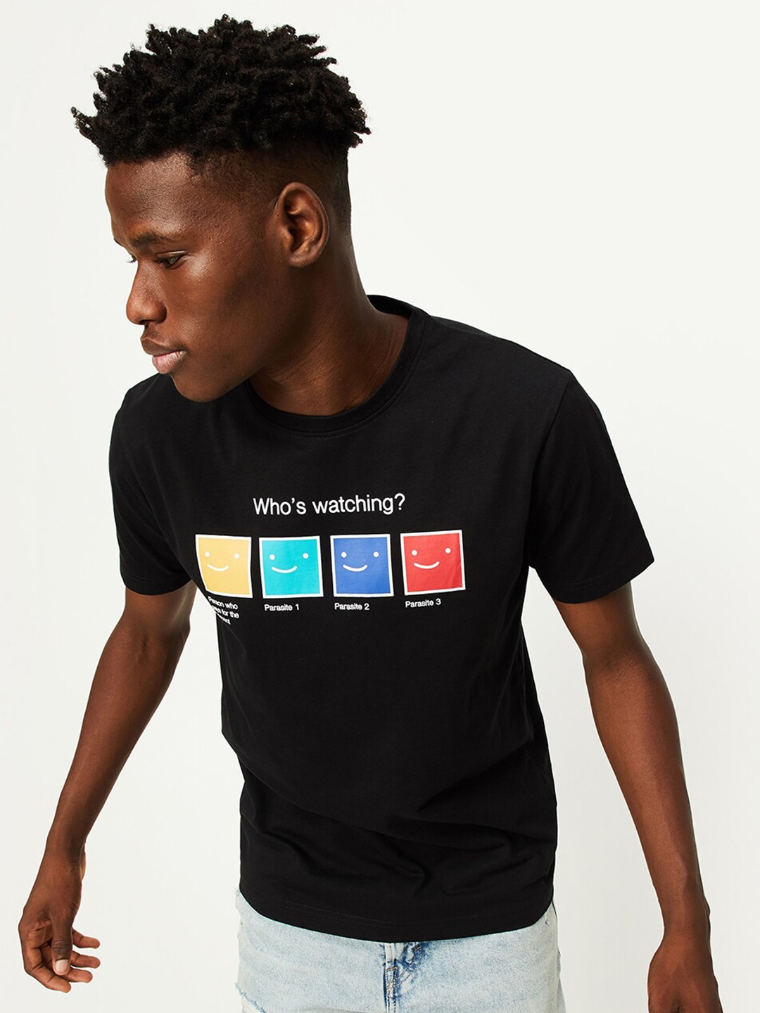 

max Graphic Printed Pure Cotton T-Shirt, Black