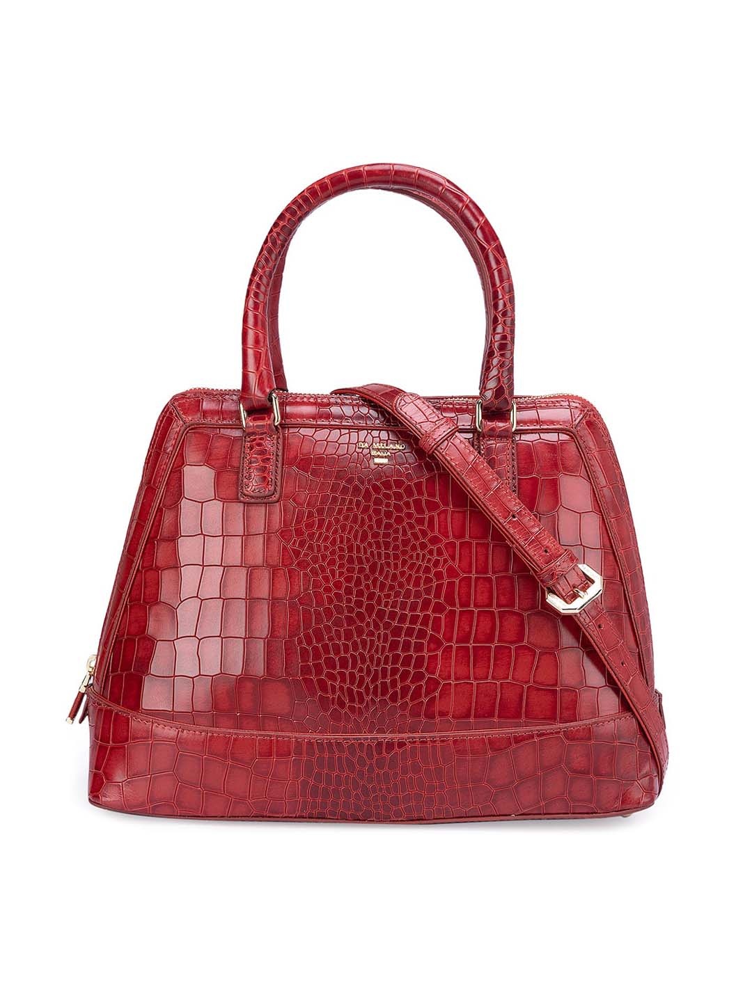 

Da Milano Textured Leather Structured Handheld Bag, Red