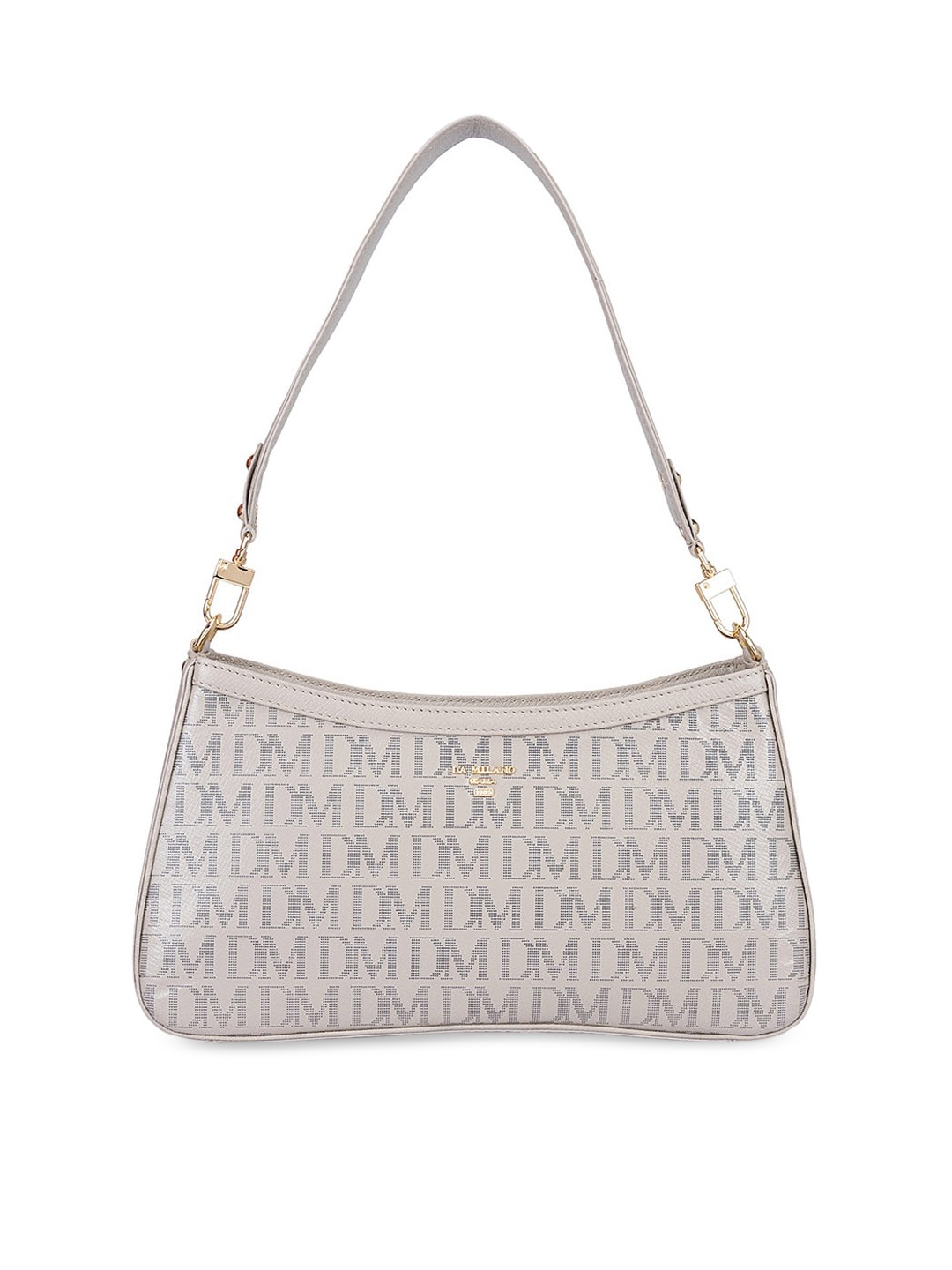 

Da Milano Typography Printed Leather Structured Shoulder Bag, White