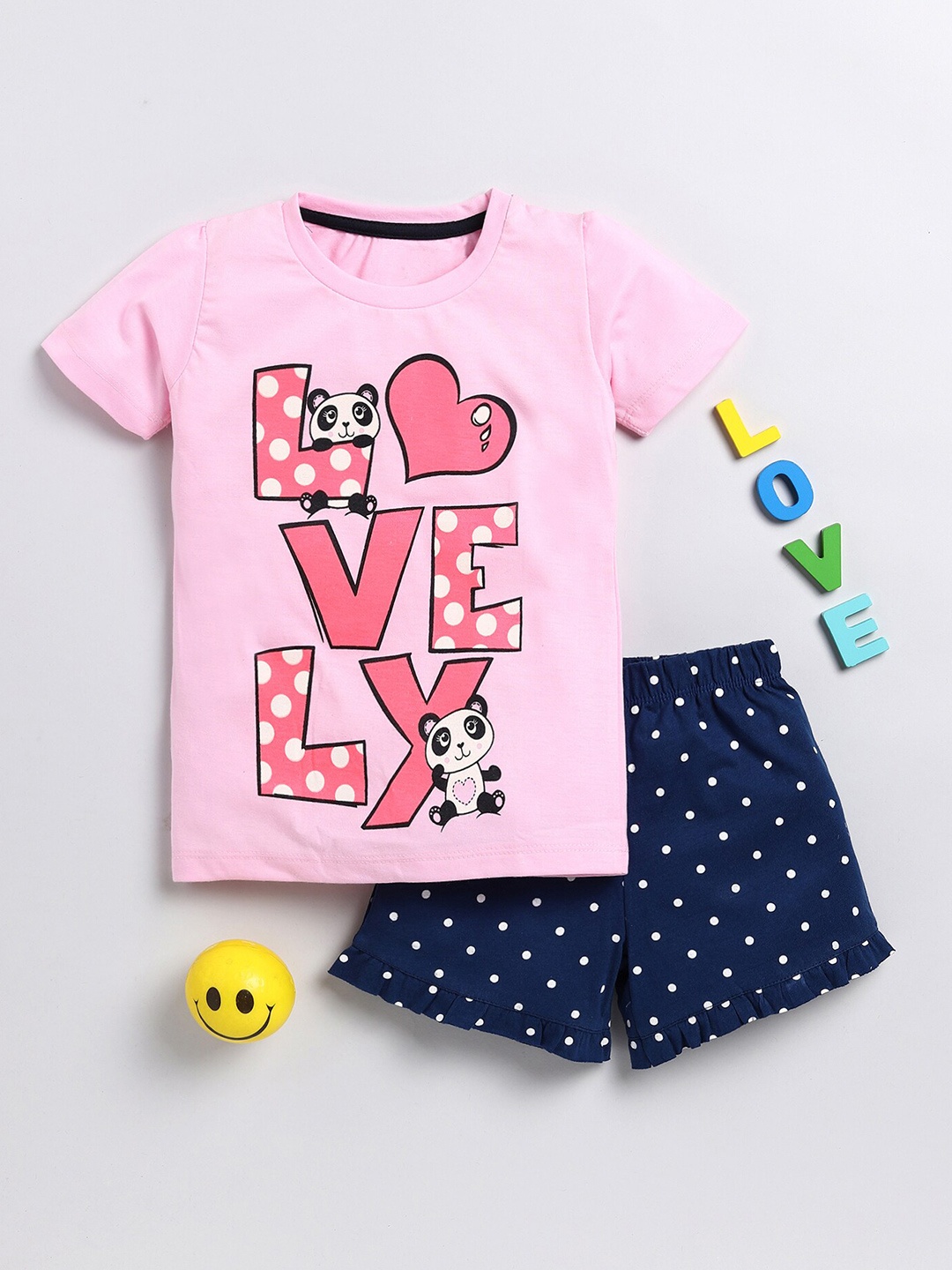 

YK Girls Printed Round Neck Short Sleeves T-shirt with Shorts Clothing Set, Pink