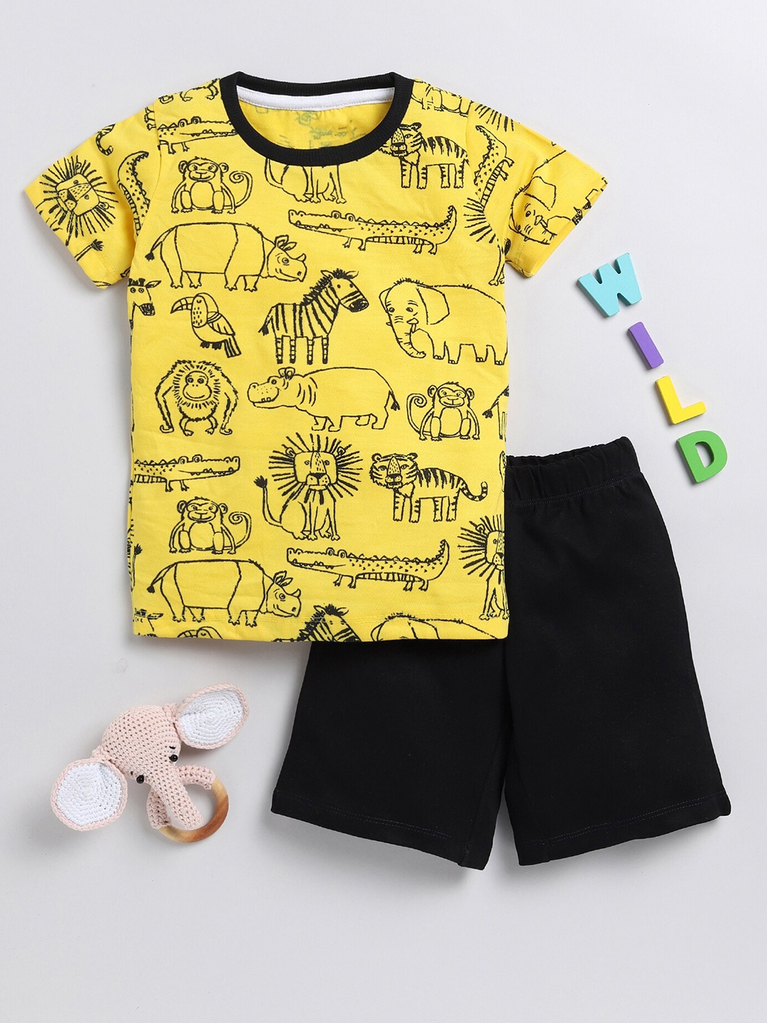 

YK Boys Graphic Printed Short Sleeves T-shirt with Shorts, Yellow