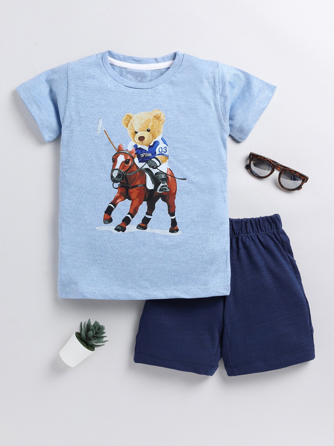 

YK Boys Graphic Printed T-shirt with Shorts, Blue