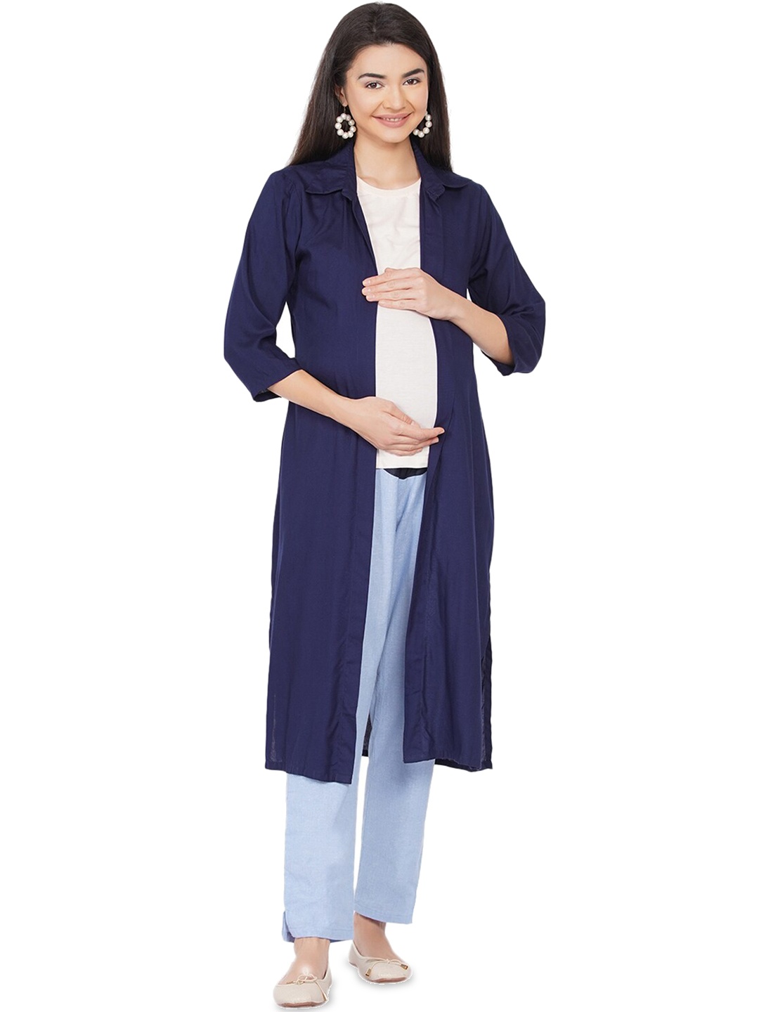 

Mine4Nine Longline Front Open Maternity Shrug, Navy blue