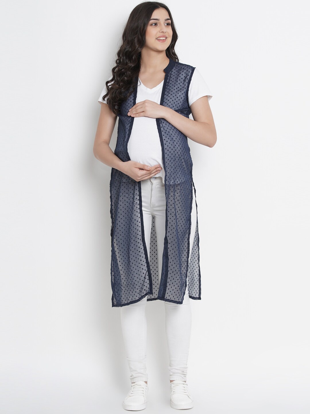 

Mine4Nine Longline Front Open Maternity Shrug, Navy blue