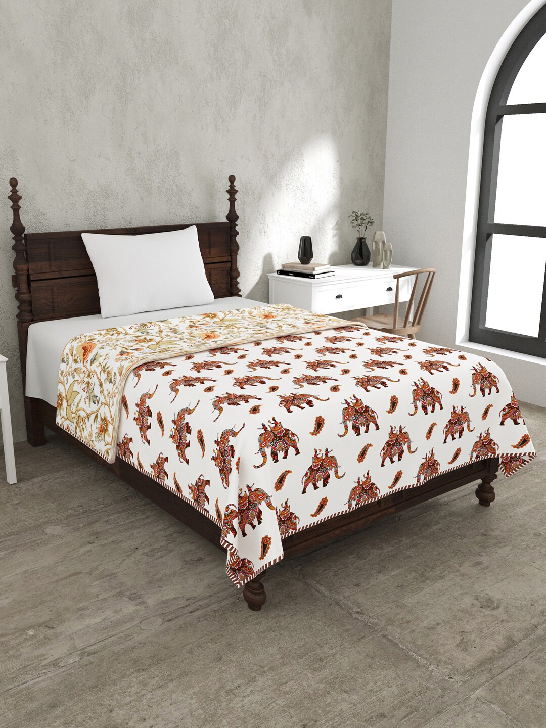 

JAIPUR FABRIC Brown Mild Winter 120 GSM Single Bed Dohar, White