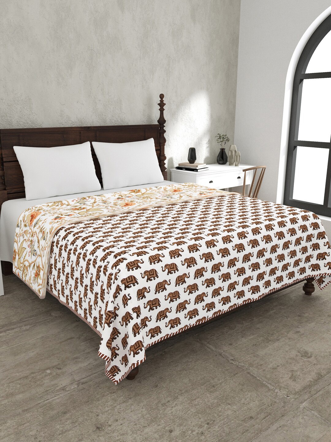 

JAIPUR FABRIC White & Brown Mild Winter 120 GSM Double Bed Dohar