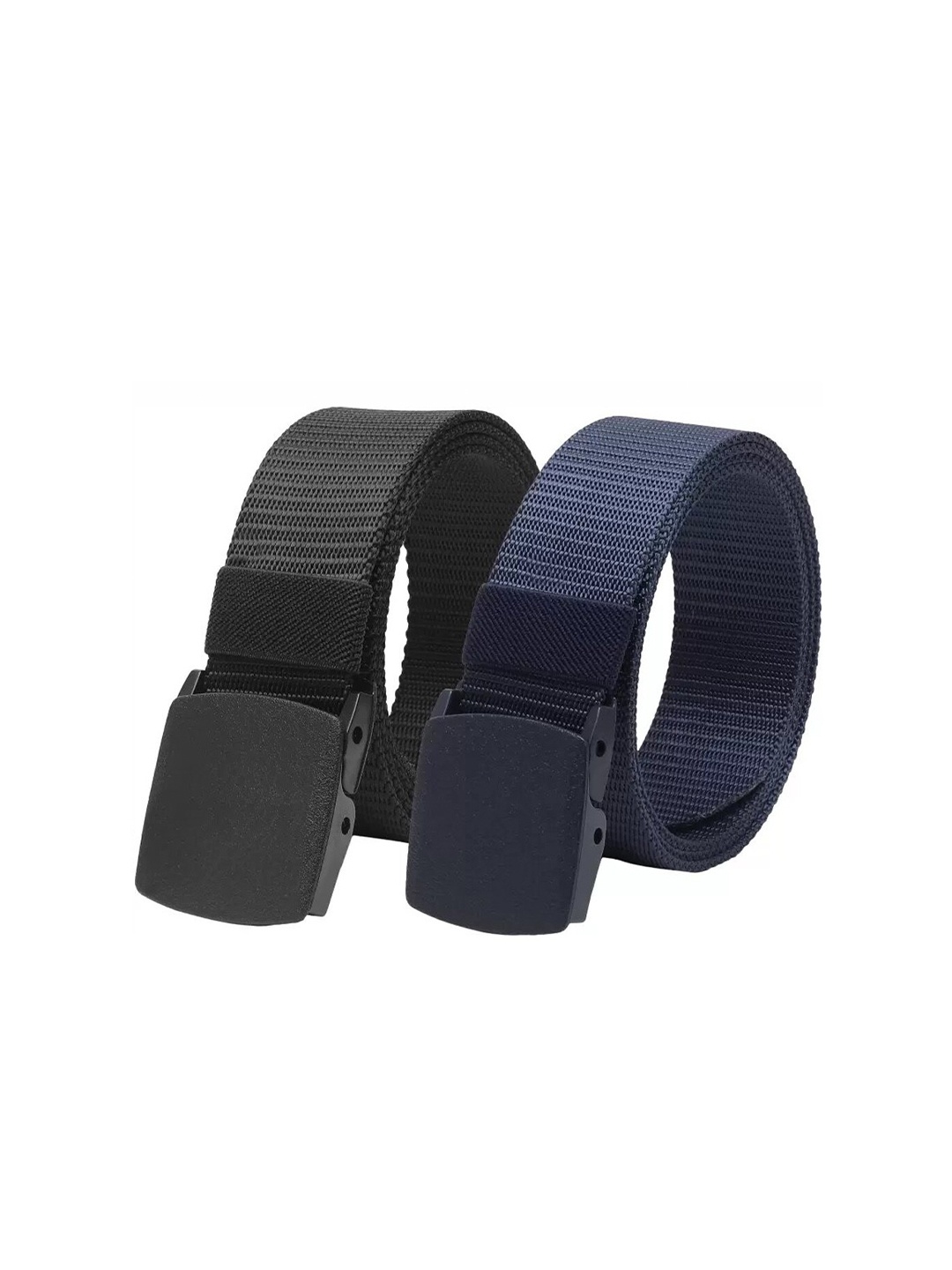 

WINSOME DEAL Men Set Of 2 Textured Canvas Belt With Slider Buckle, Black