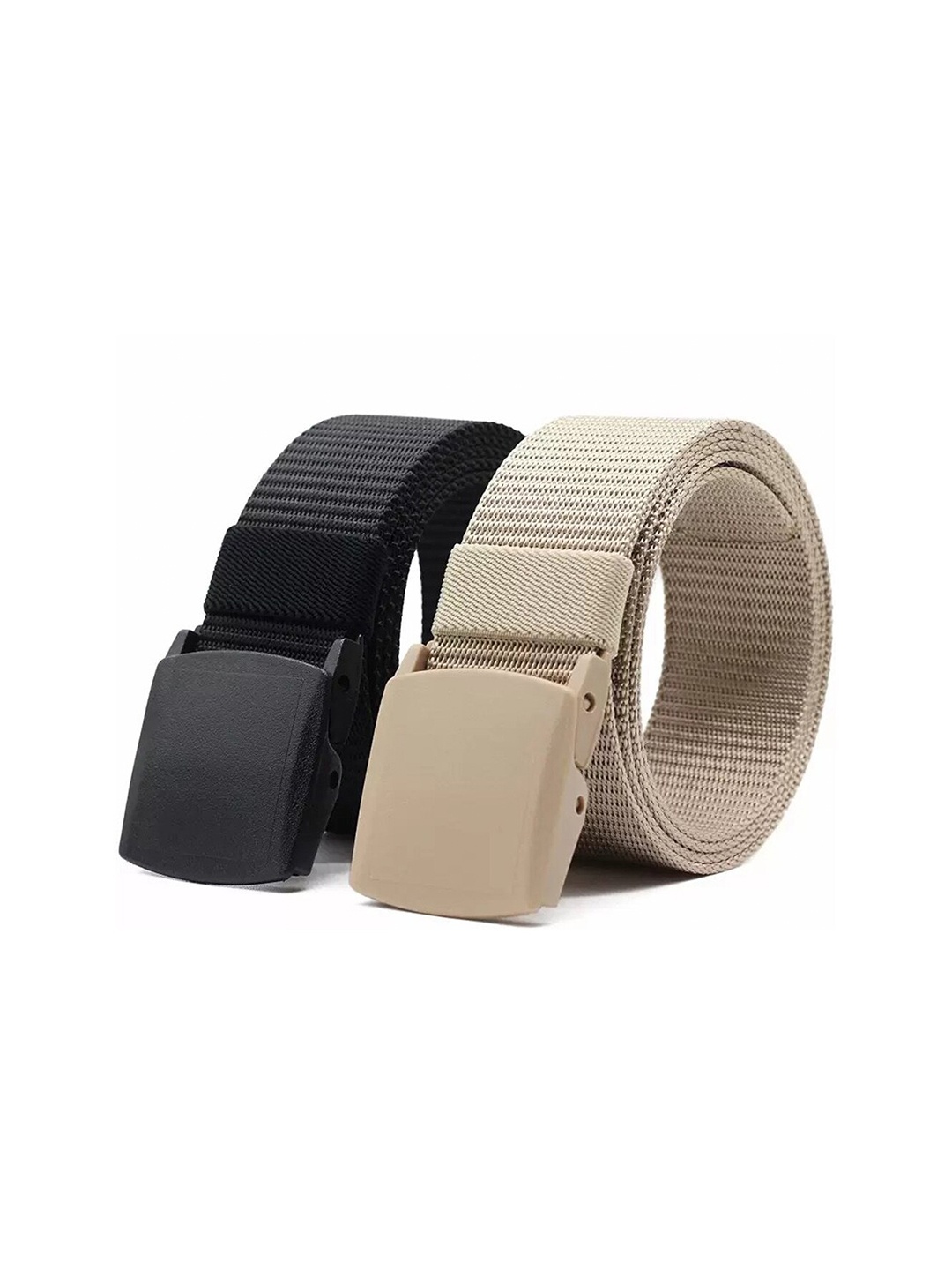 

WINSOME DEAL Men Set Of 2 Textured Canvas Belt With Slider Buckle, Black