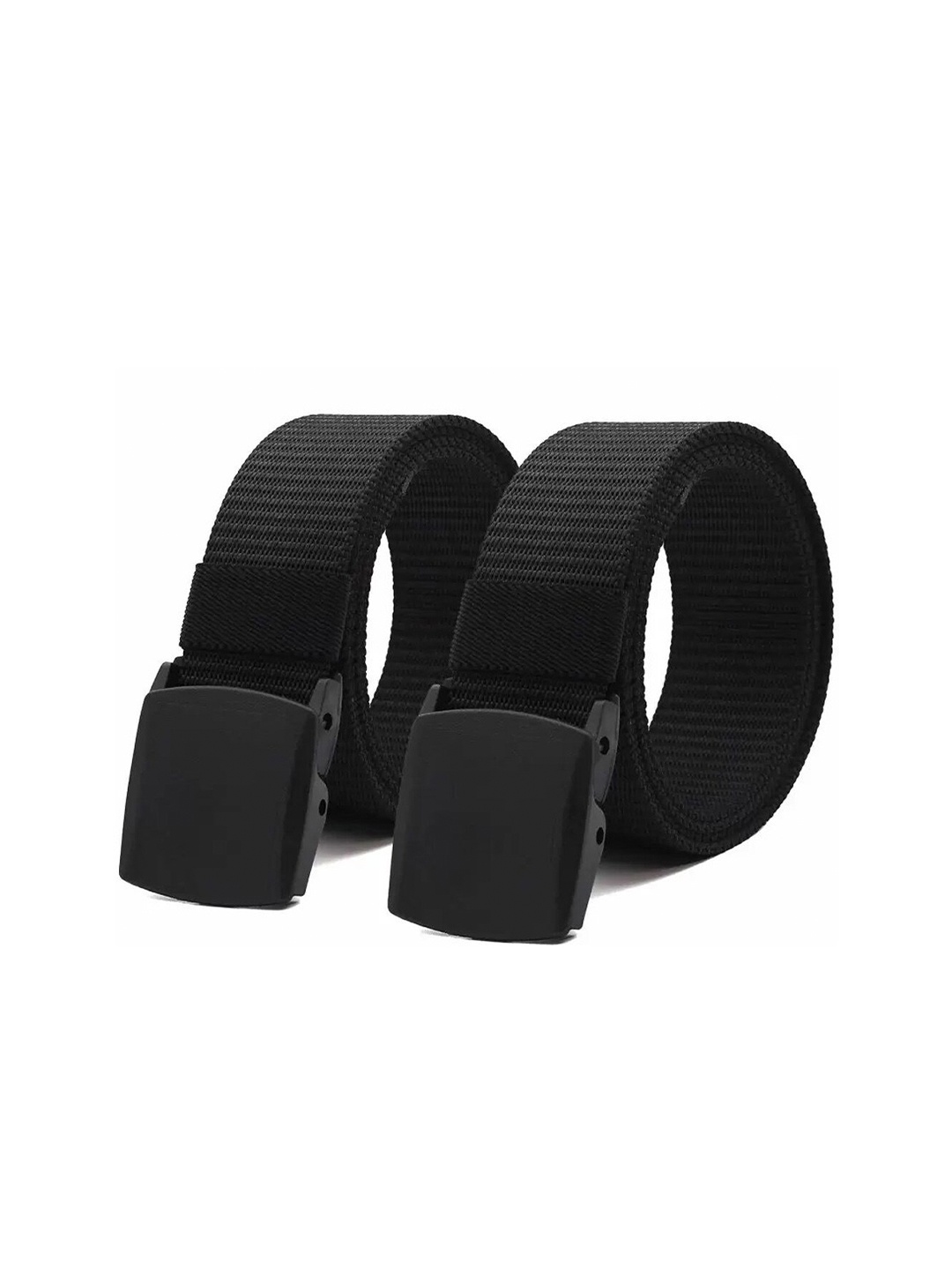 

WINSOME DEAL Men Set Of 2 Textured Canvas Belt With Slider Buckle, Black