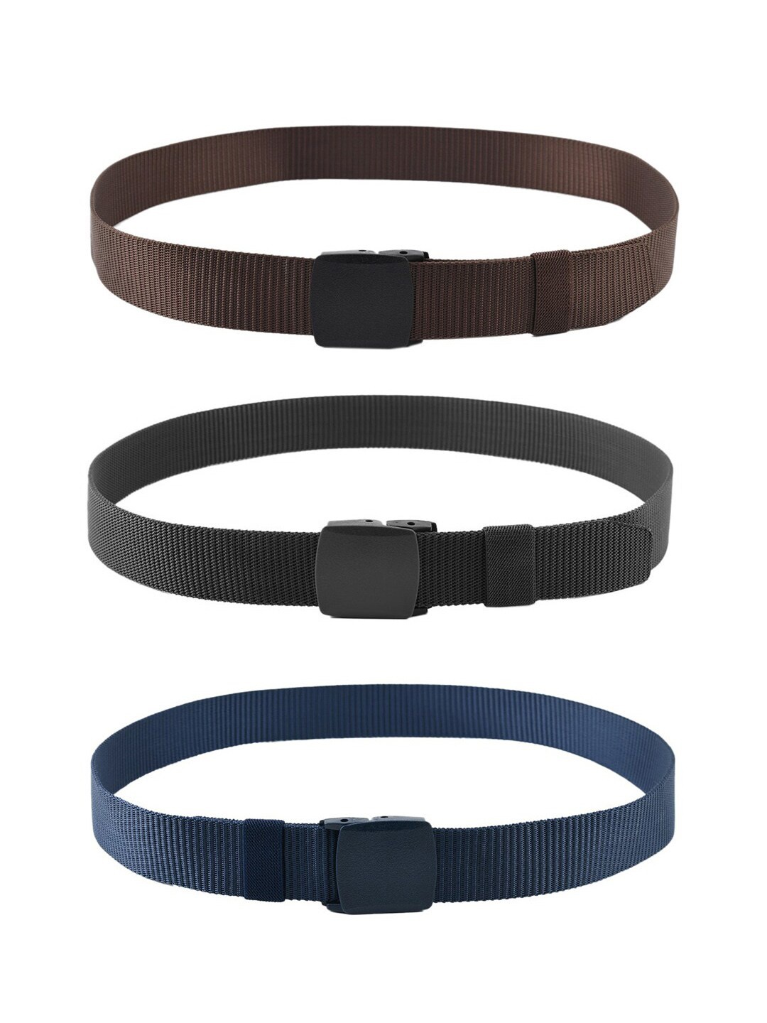 

WINSOME DEAL Men Set Of 3 Textured Canvas Belt With Slider Buckle, Black