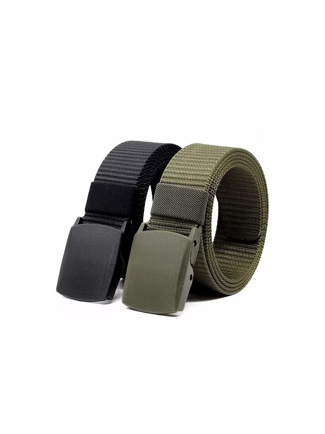 

WINSOME DEAL Men Set Of 2 Textured Canvas Belt With Slider Buckle, Black