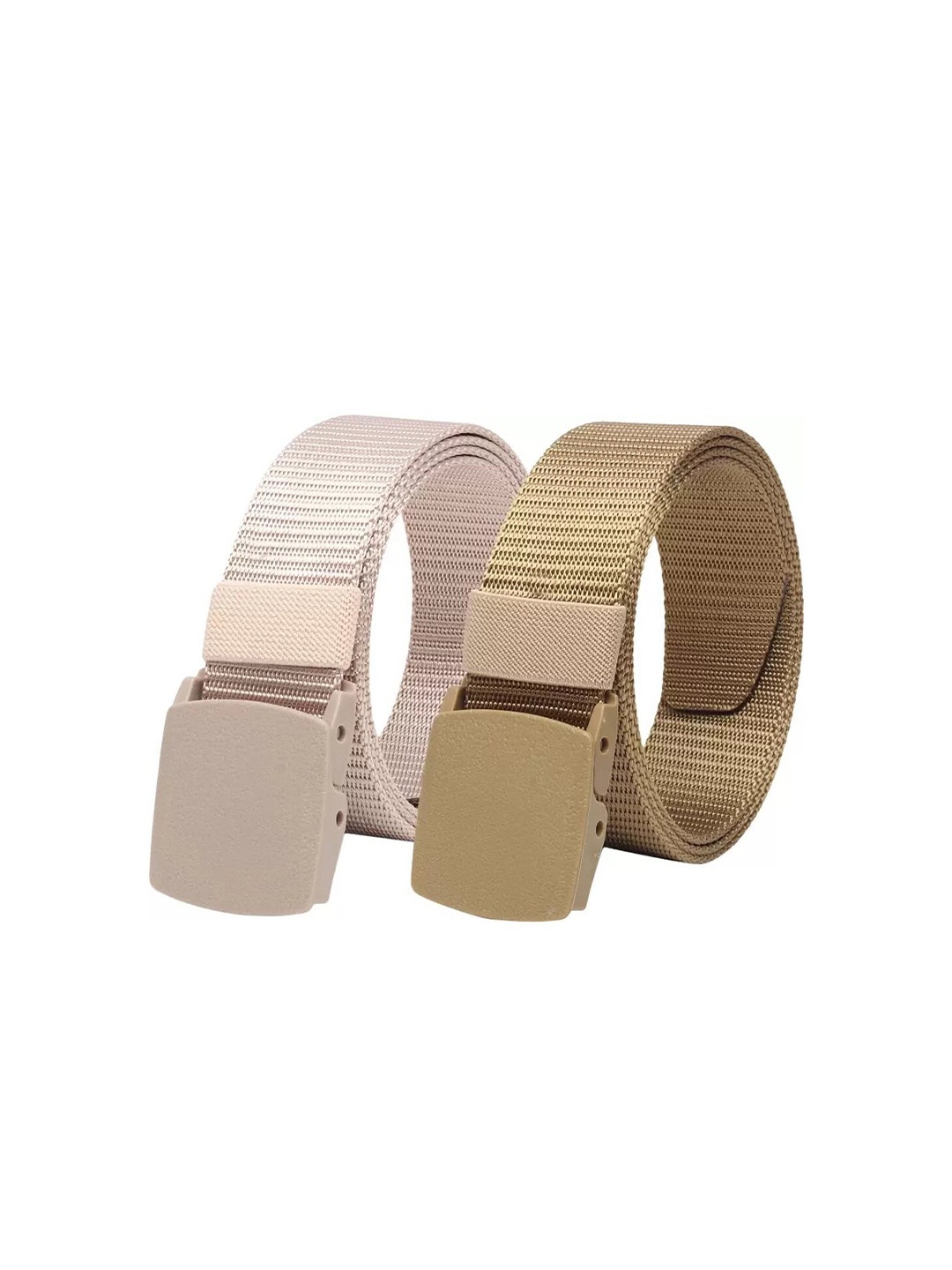 

WINSOME DEAL Men Set Of 2 Textured Canvas Belt With Slider Buckle, Beige