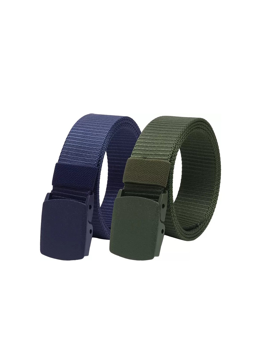 

WINSOME DEAL Men Set Of 2 Textured Canvas Belt With Slider Buckle, Blue