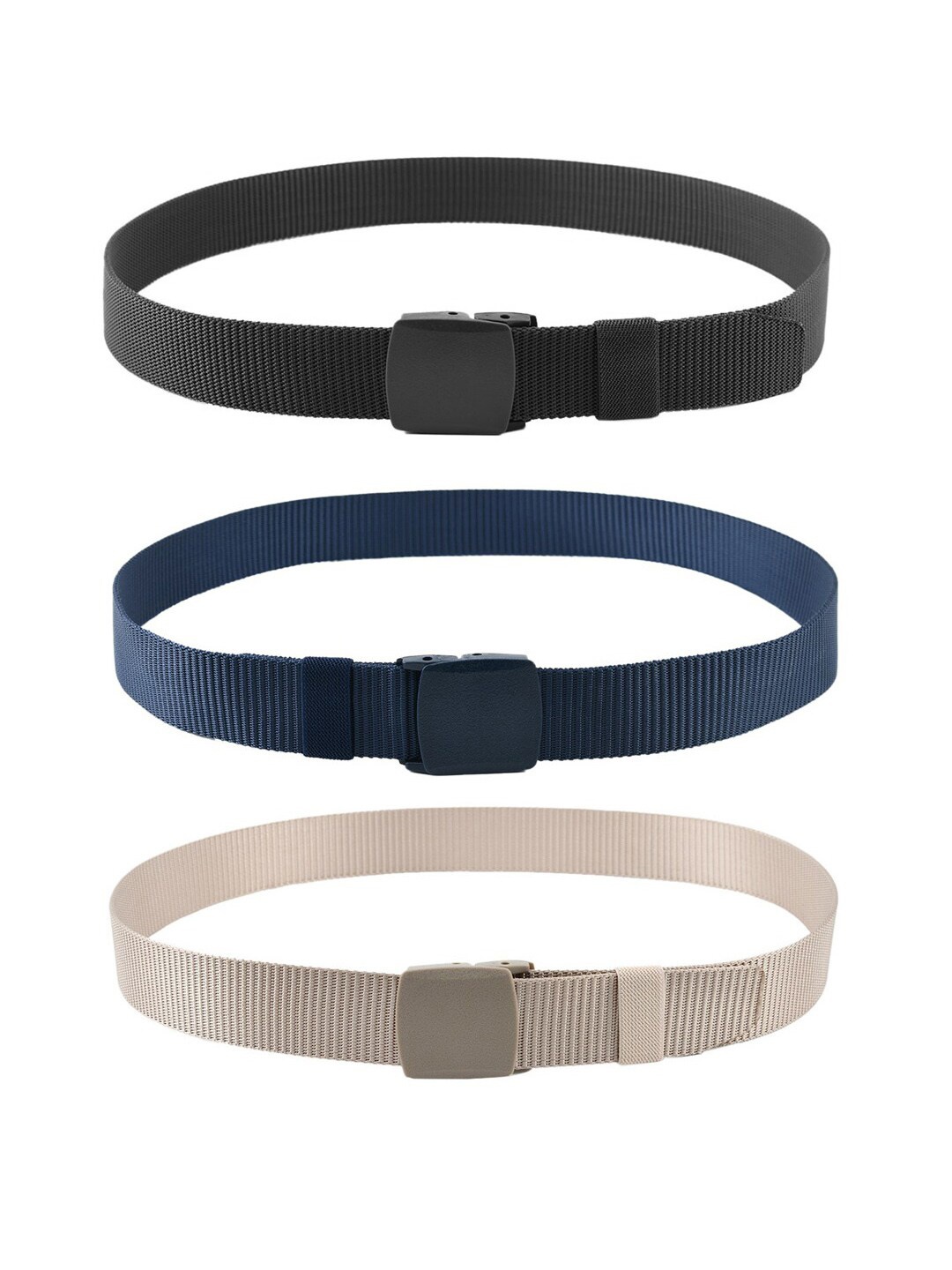 

WINSOME DEAL Men Set Of 3 Textured Canvas Belt With Slider Buckle, Cream