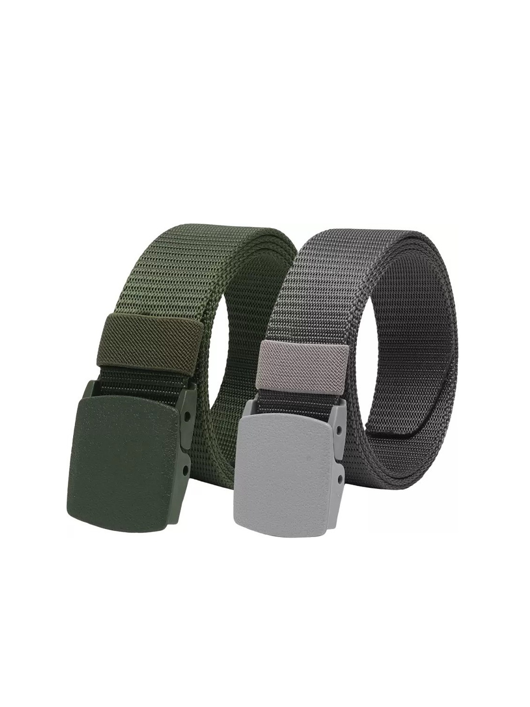 

WINSOME DEAL Men Set Of 2 Textured Canvas Belt With Slider Buckle, Green