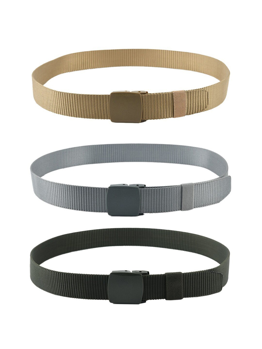 

WINSOME DEAL Men Set Of 3 Textured Canvas Belt With Slider Buckle, Grey