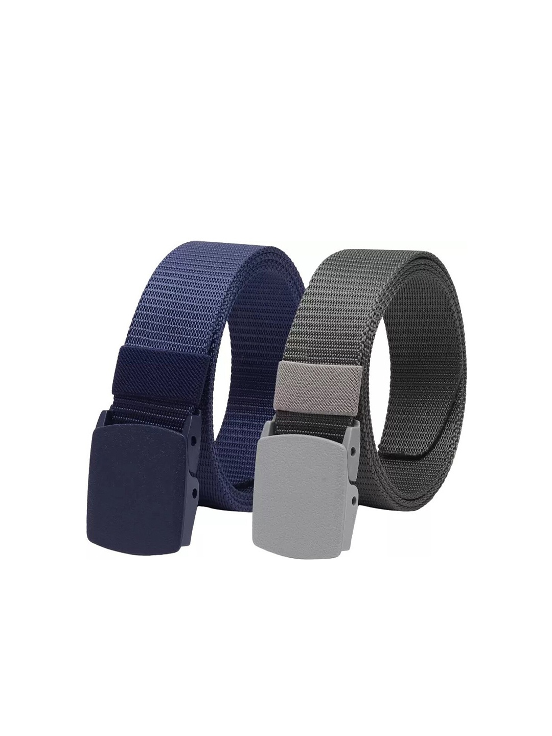 

WINSOME DEAL Men Set Of 2 Textured Canvas Belt With Slider Buckle, Blue