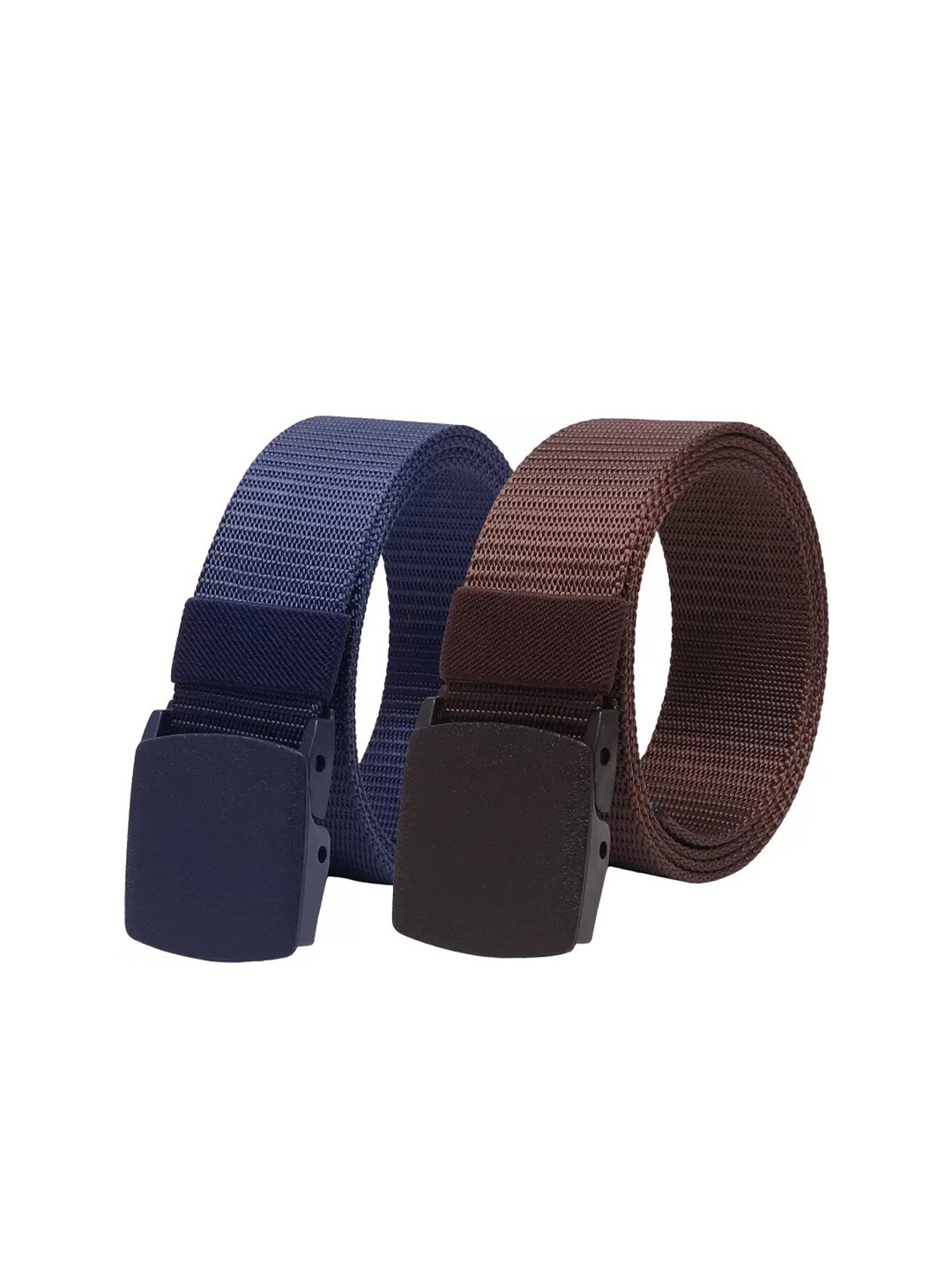 

WINSOME DEAL Men Set Of 2 Textured Canvas Belt With Slider Buckle, Blue