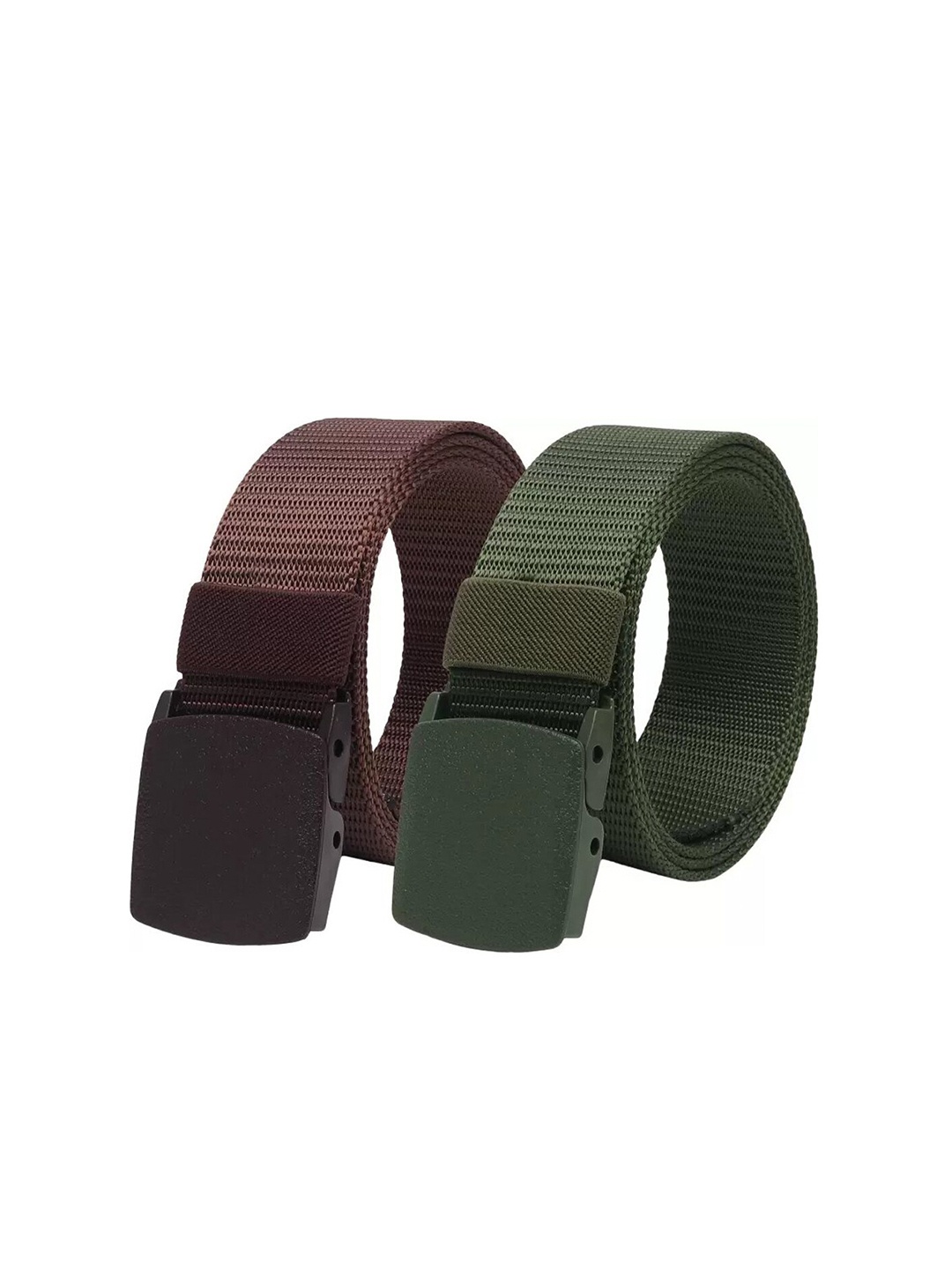 

WINSOME DEAL Men Set Of 2 Textured Canvas Belt With Slider Buckle, Green