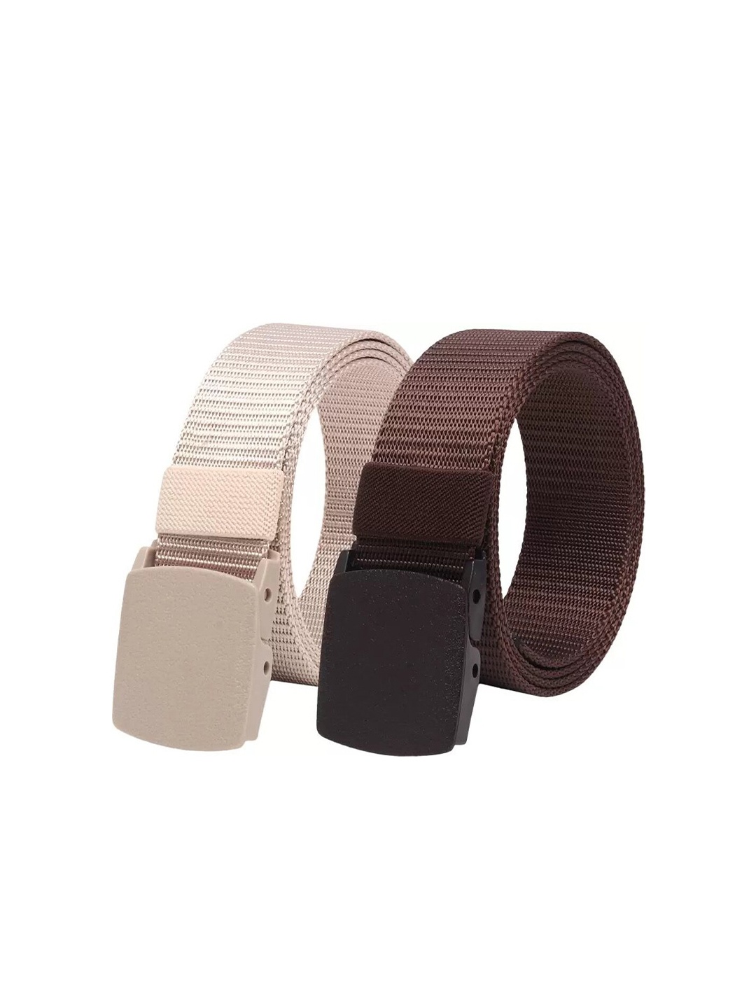 

WINSOME DEAL Men Set Of 2 Textured Canvas Belt With Slider Buckle, Beige
