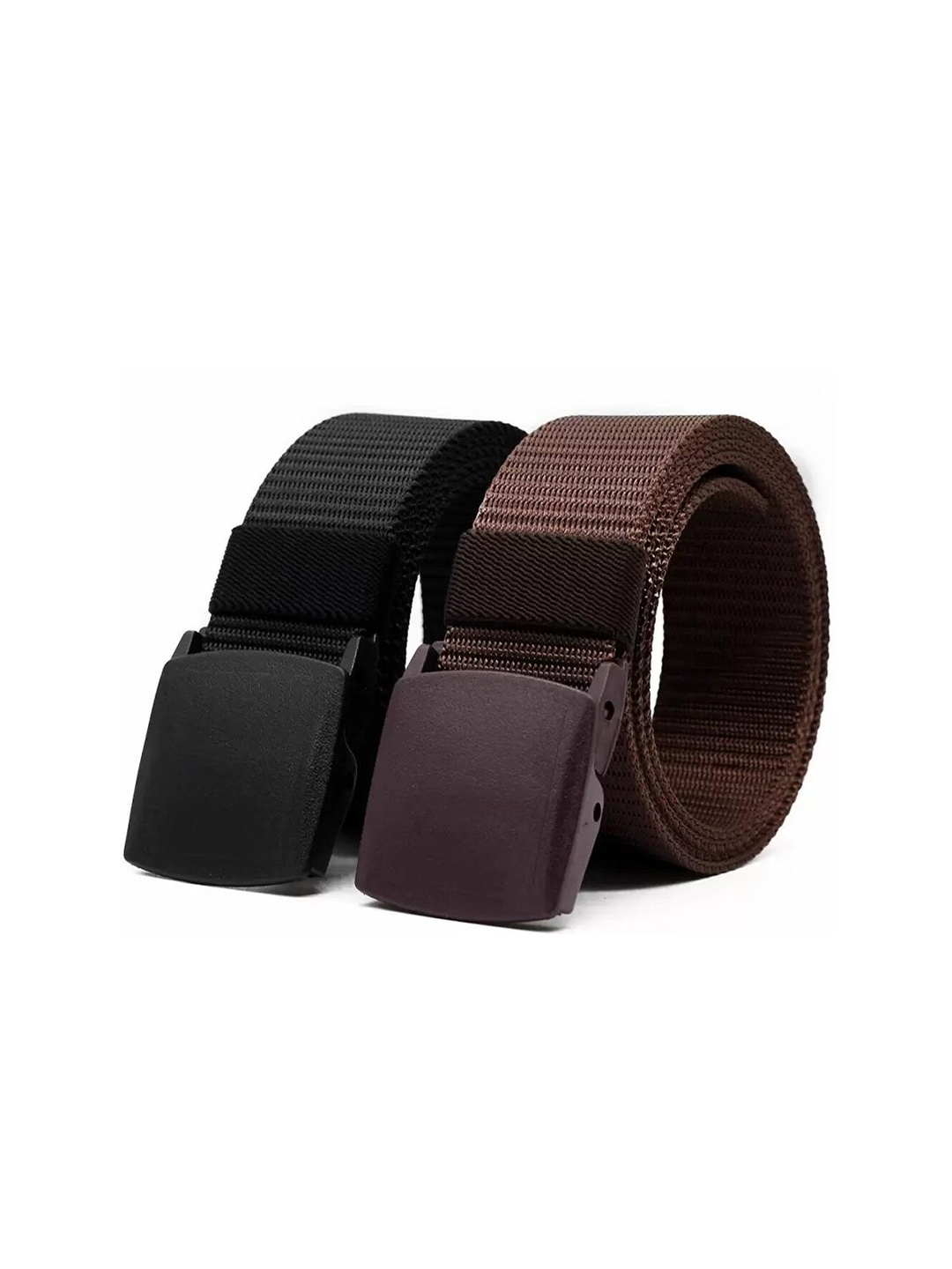 

WINSOME DEAL Men Set Of 2 Textured Canvas Belt With Slider Buckle, Black