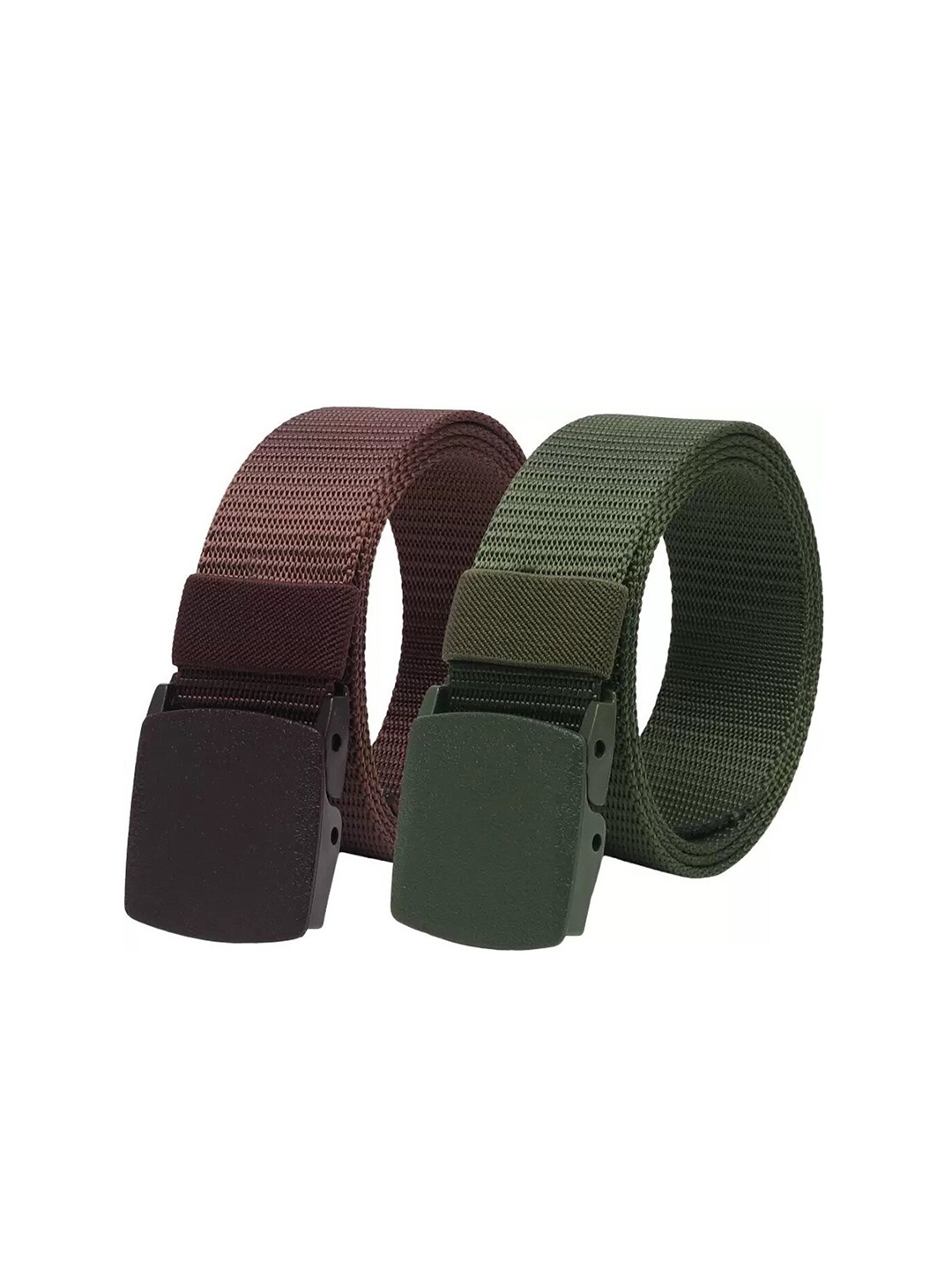 

WINSOME DEAL Men Set Of 2 Textured Canvas Belt With Slider Buckle, Maroon