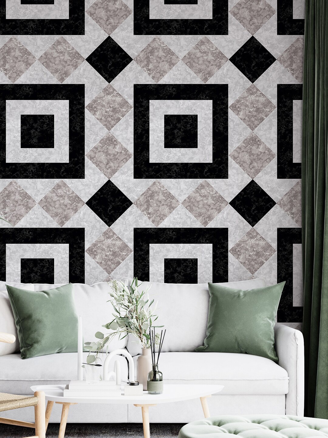 

PAPER PLANE DESIGN White & Black Geometric Printed Wallpaper