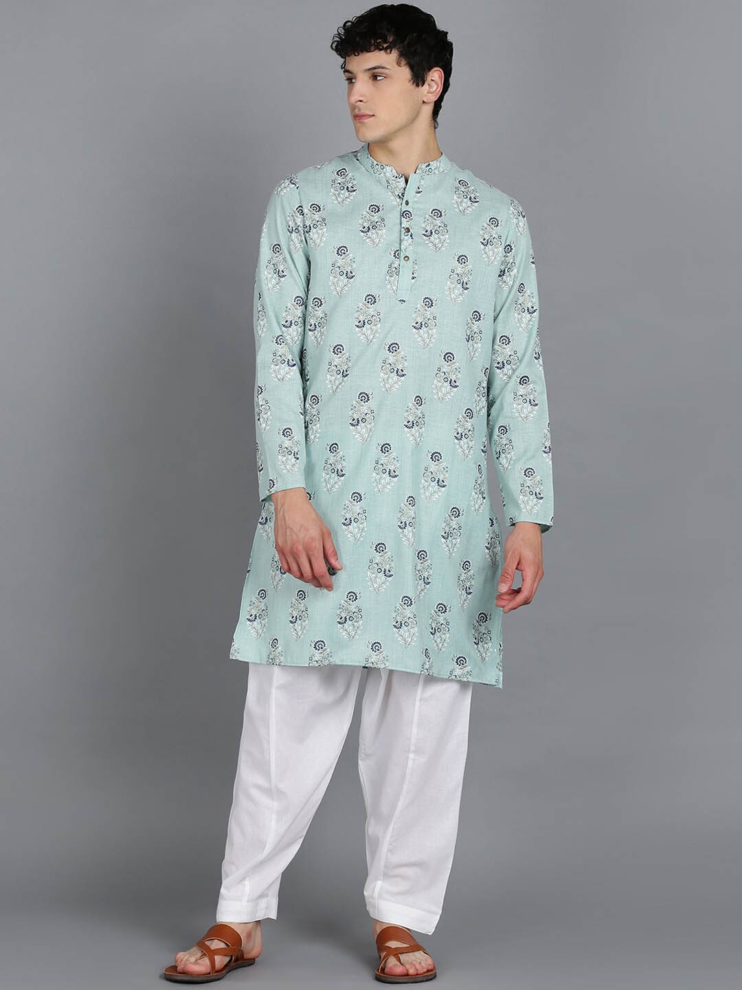 

HERE&NOW Floral Printed Regular Kurta with Pyjamas, Blue