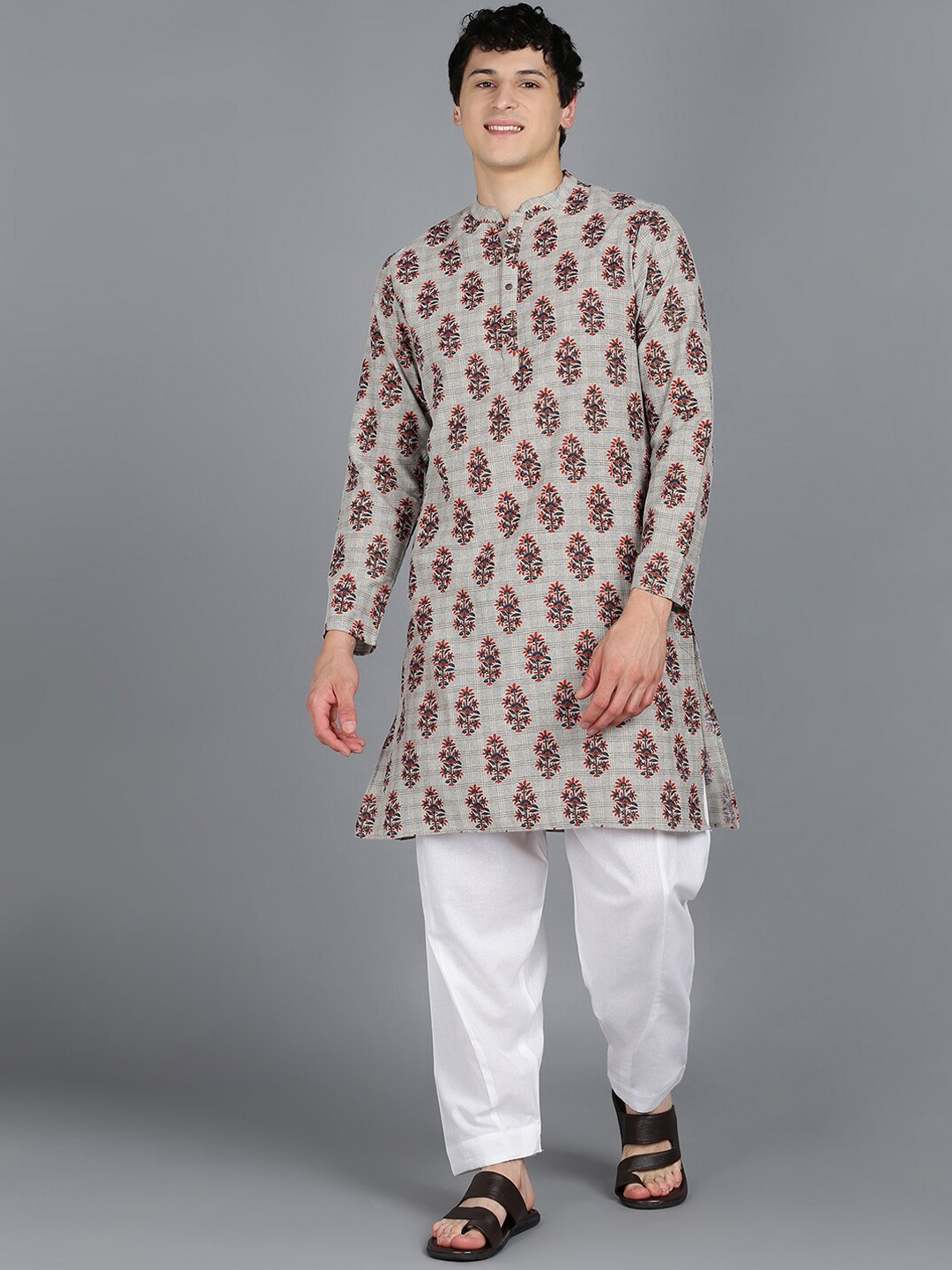 

HERE&NOW Floral Printed Regular Kurta with Pyjamas, Grey