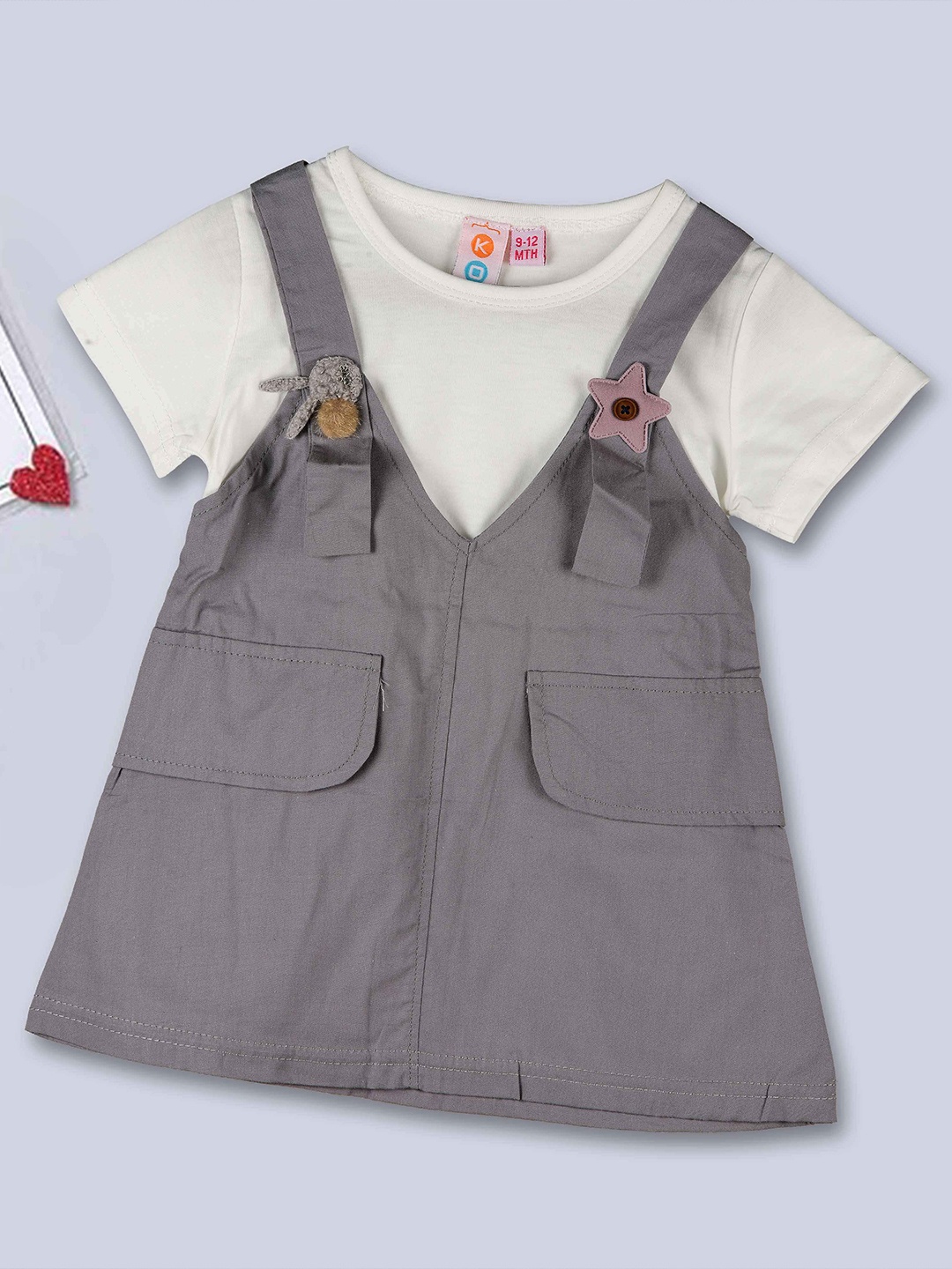 

Kids On Board Infants Round Neck Cotton Pinafore Dress, Grey