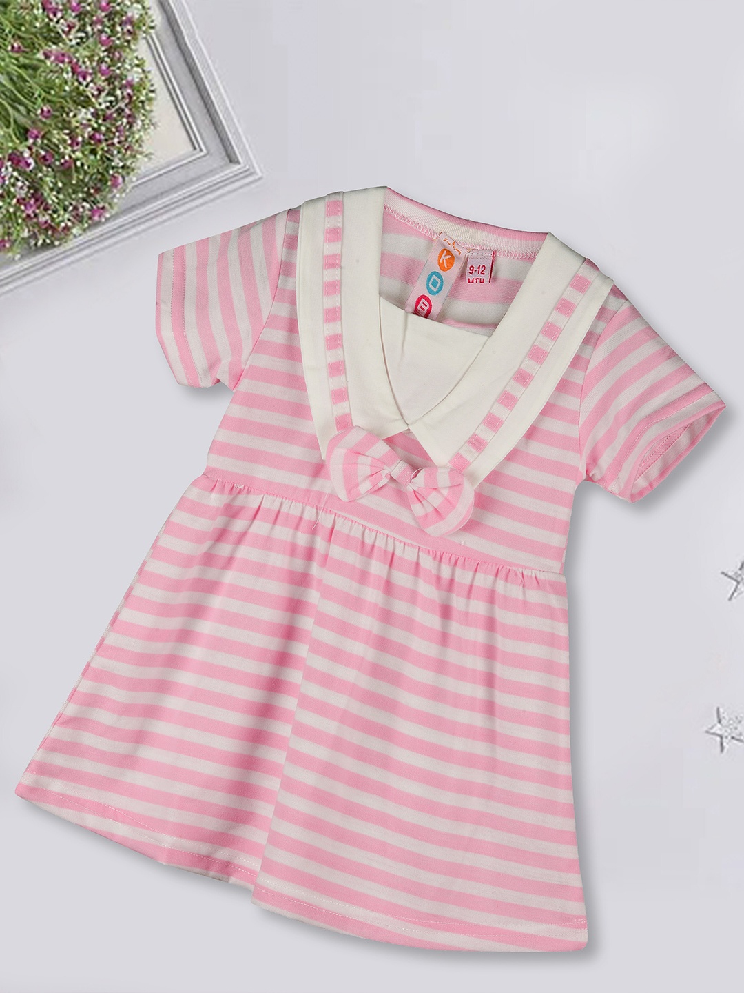 

Kids On Board Infants Striped V-Neck Cotton Fit & Flare Dress, Pink