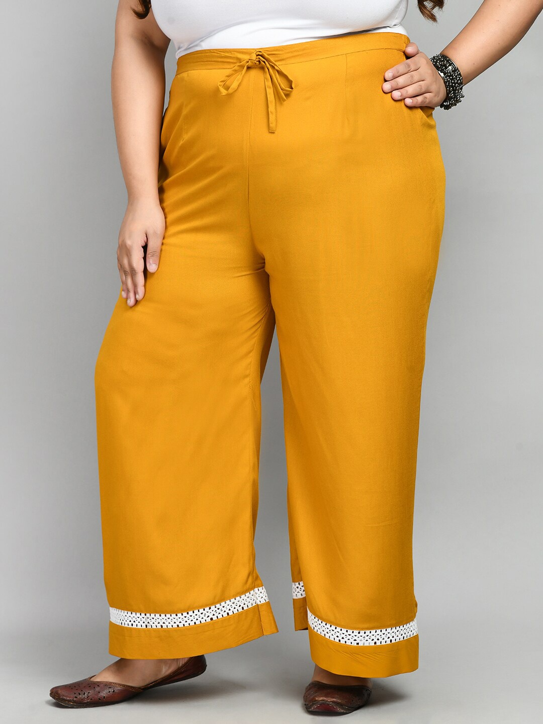 

PrettyPlus by Desinoor.com Women Mid-Rise Straight Fit Palazzos, Mustard