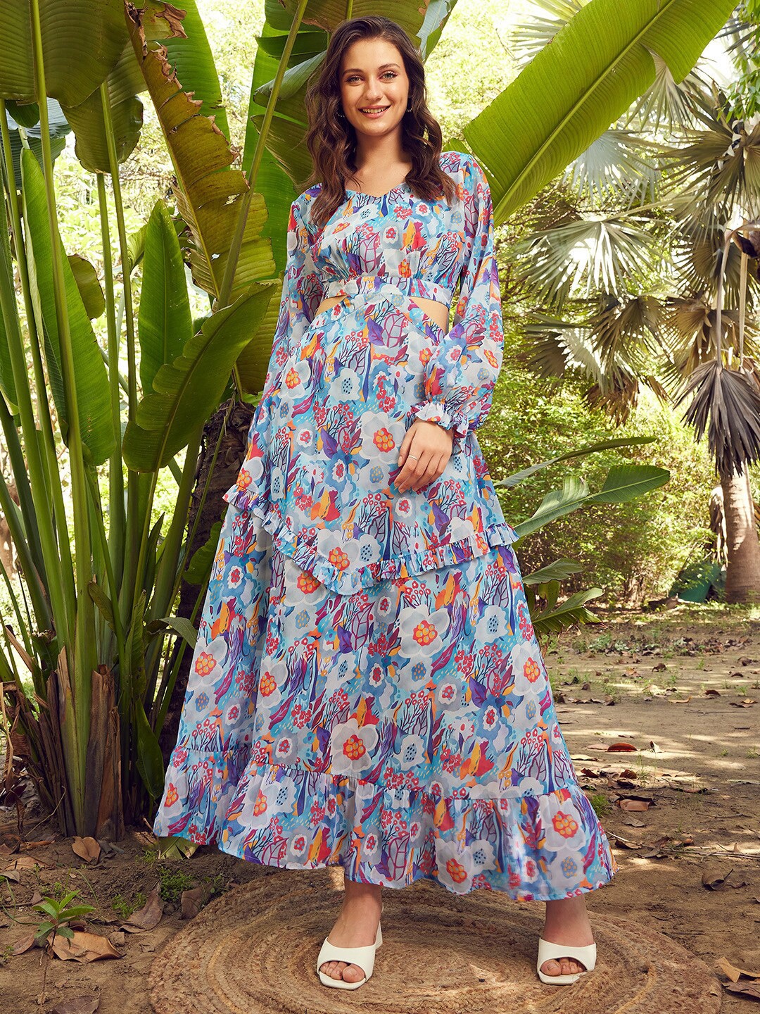 

STREET 9 Blue & Orange Floral Printed Maxi Dress