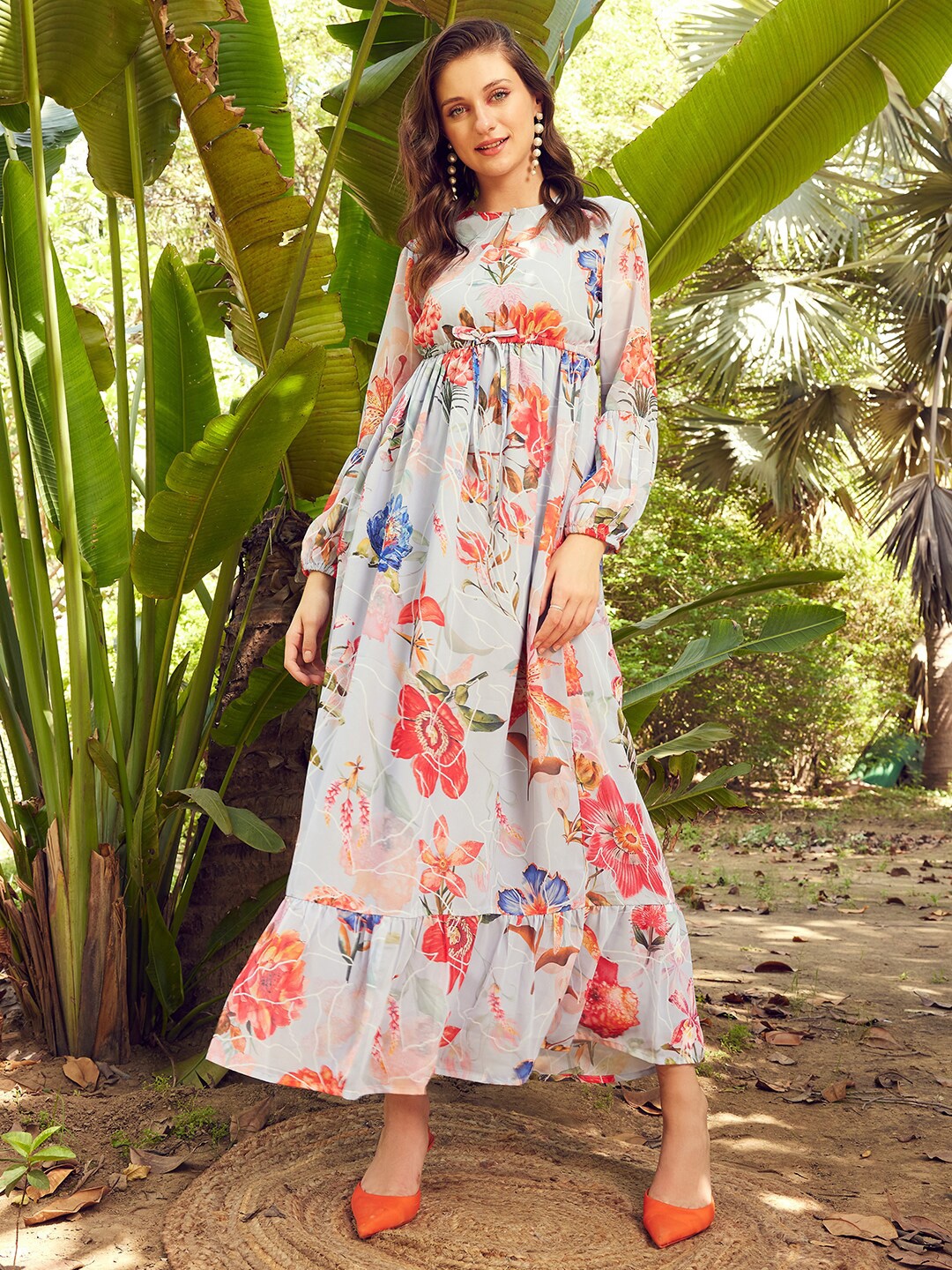 

STREET 9 Floral Printed Georgette Maxi Dress, Blue